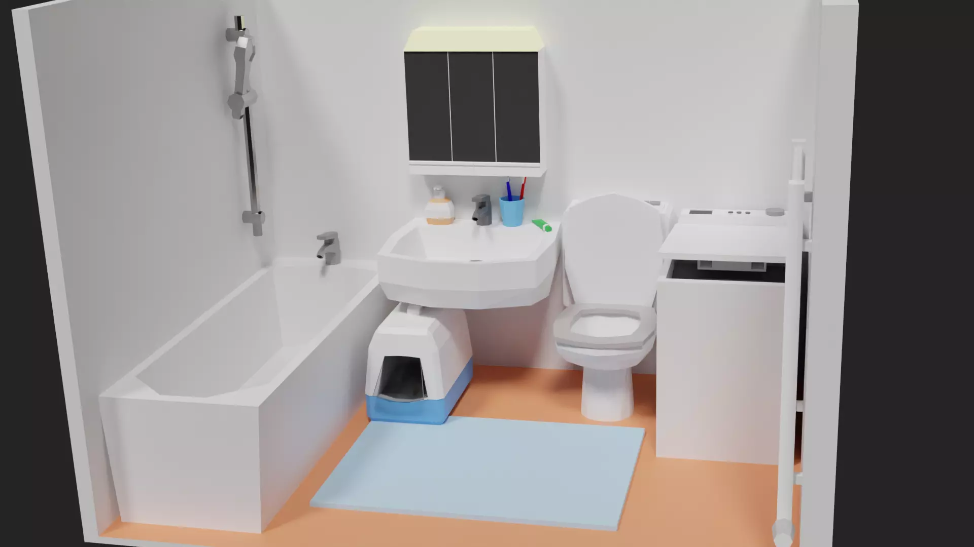Lowpoly Bathroom with toilet and sink Low-poly 3D model_0