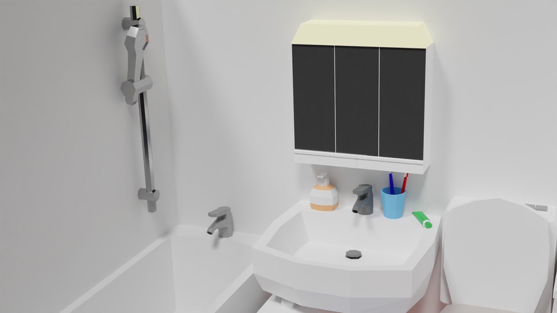 Lowpoly Bathroom with toilet and sink Low-poly 3D model_26