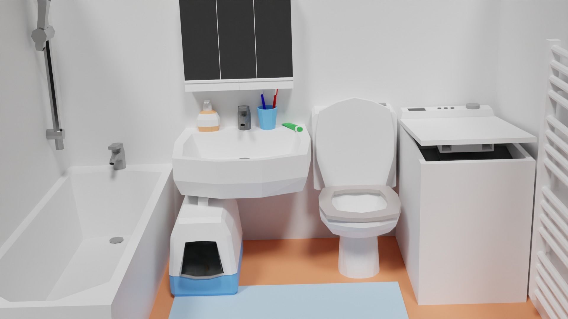 Lowpoly Bathroom with toilet and sink Low-poly 3D model_17