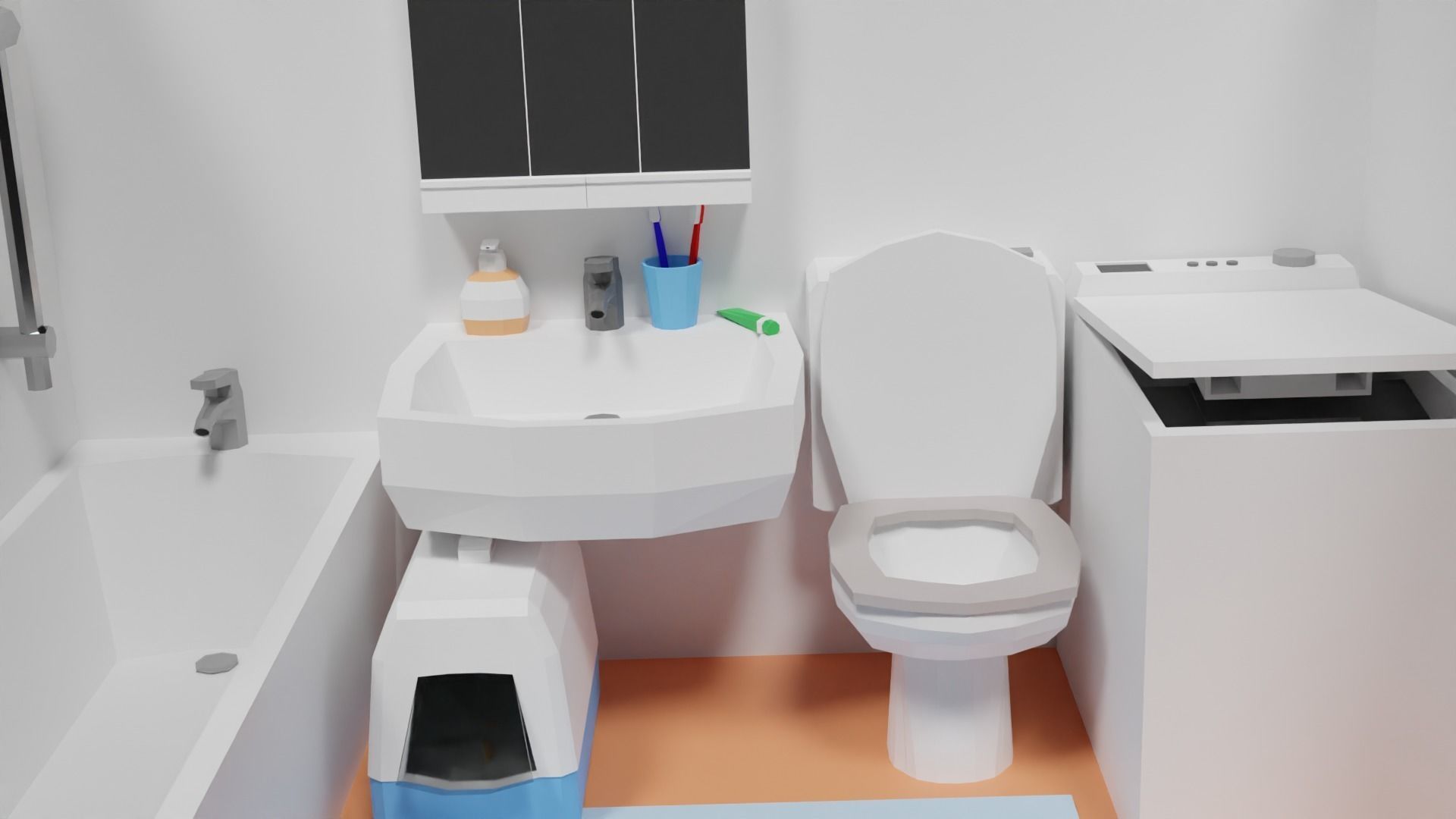 Lowpoly Bathroom with toilet and sink Low-poly 3D model_19