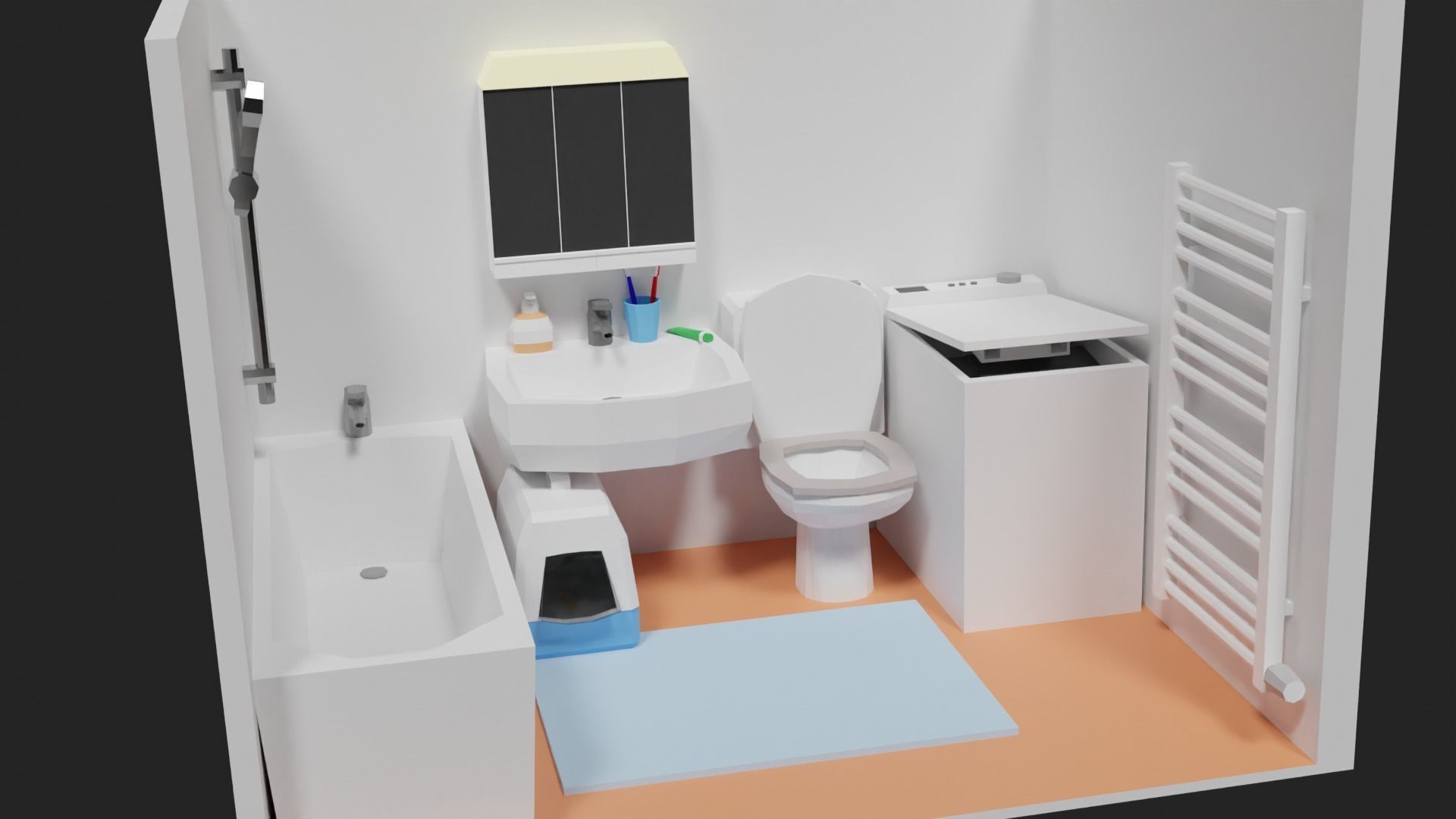 Lowpoly Bathroom with toilet and sink Low-poly 3D model_10