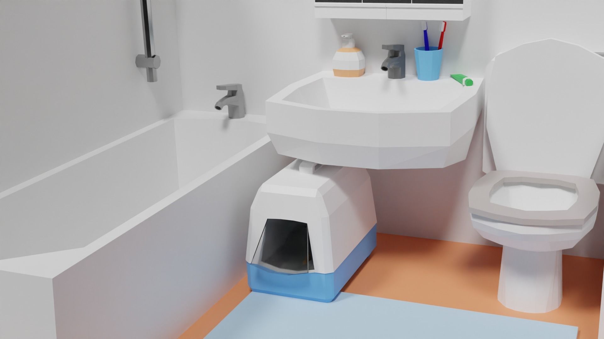Lowpoly Bathroom with toilet and sink Low-poly 3D model_30