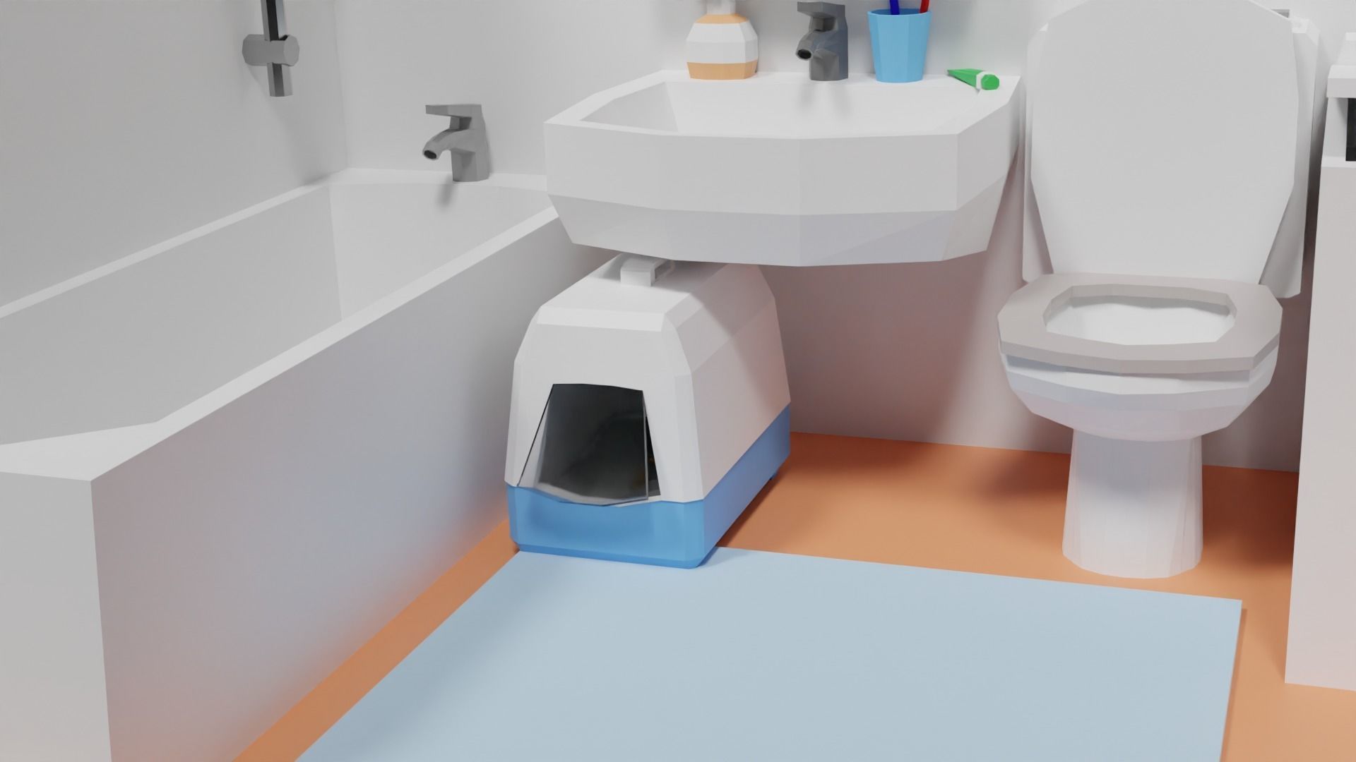Lowpoly Bathroom with toilet and sink Low-poly 3D model_31