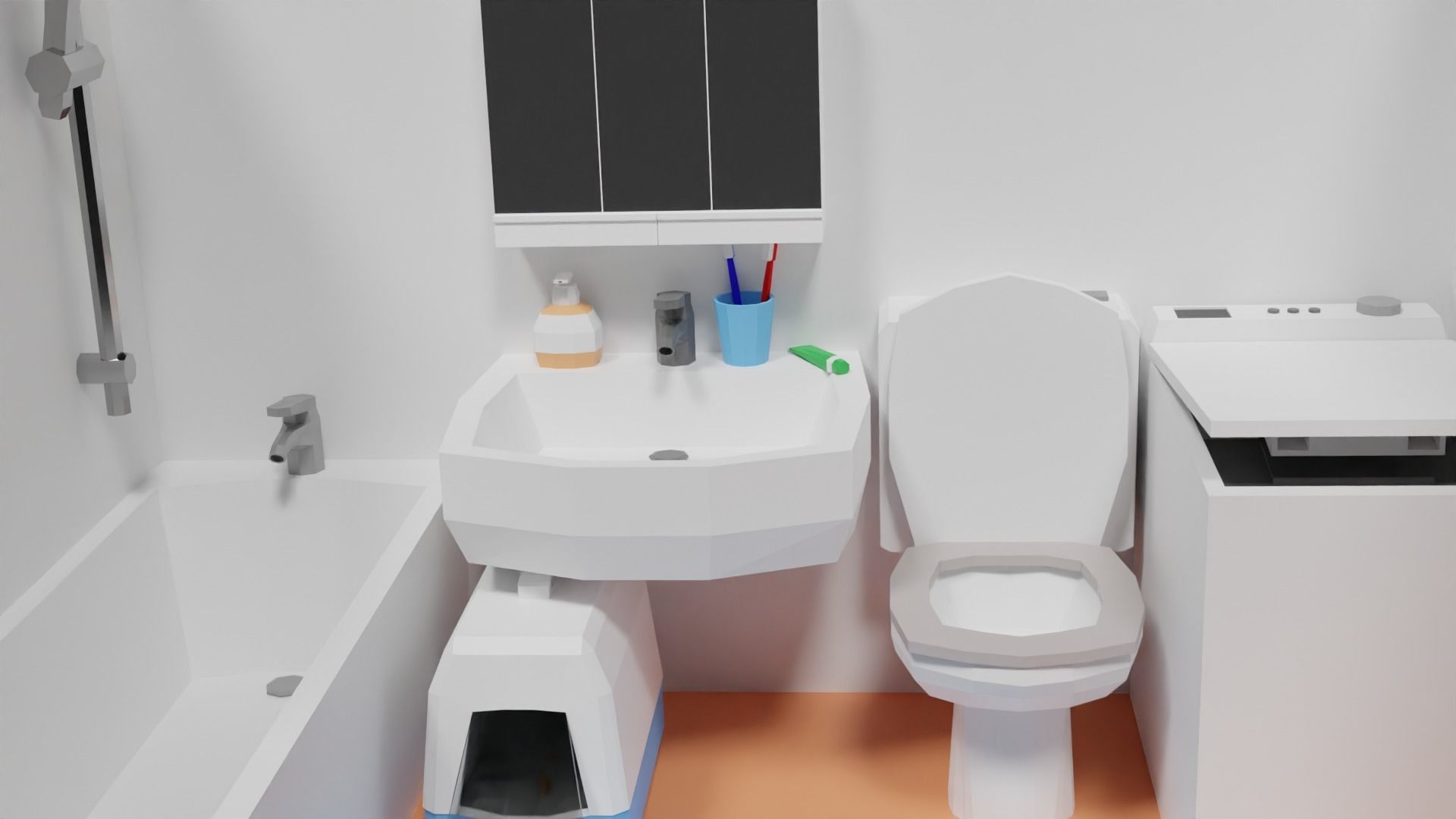 Lowpoly Bathroom with toilet and sink Low-poly 3D model_21