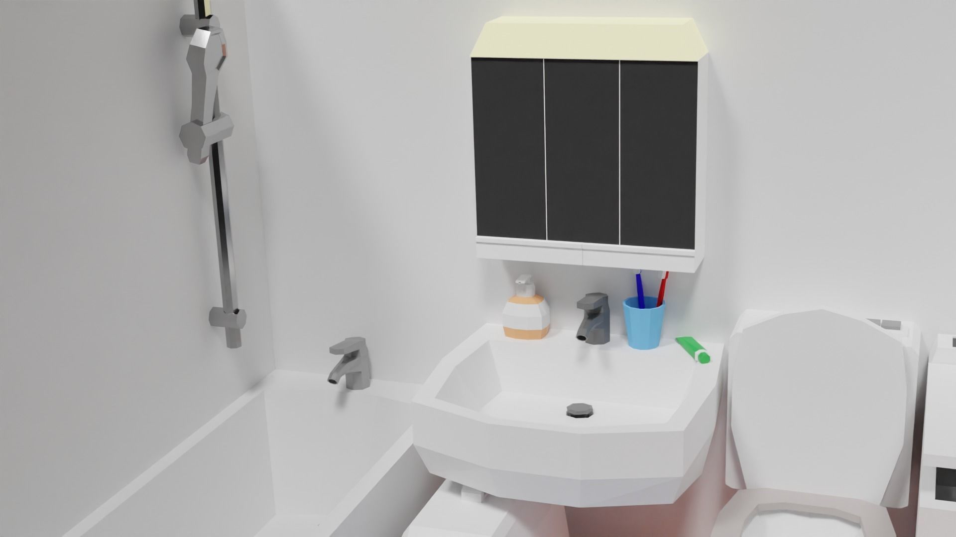 Lowpoly Bathroom with toilet and sink Low-poly 3D model_24
