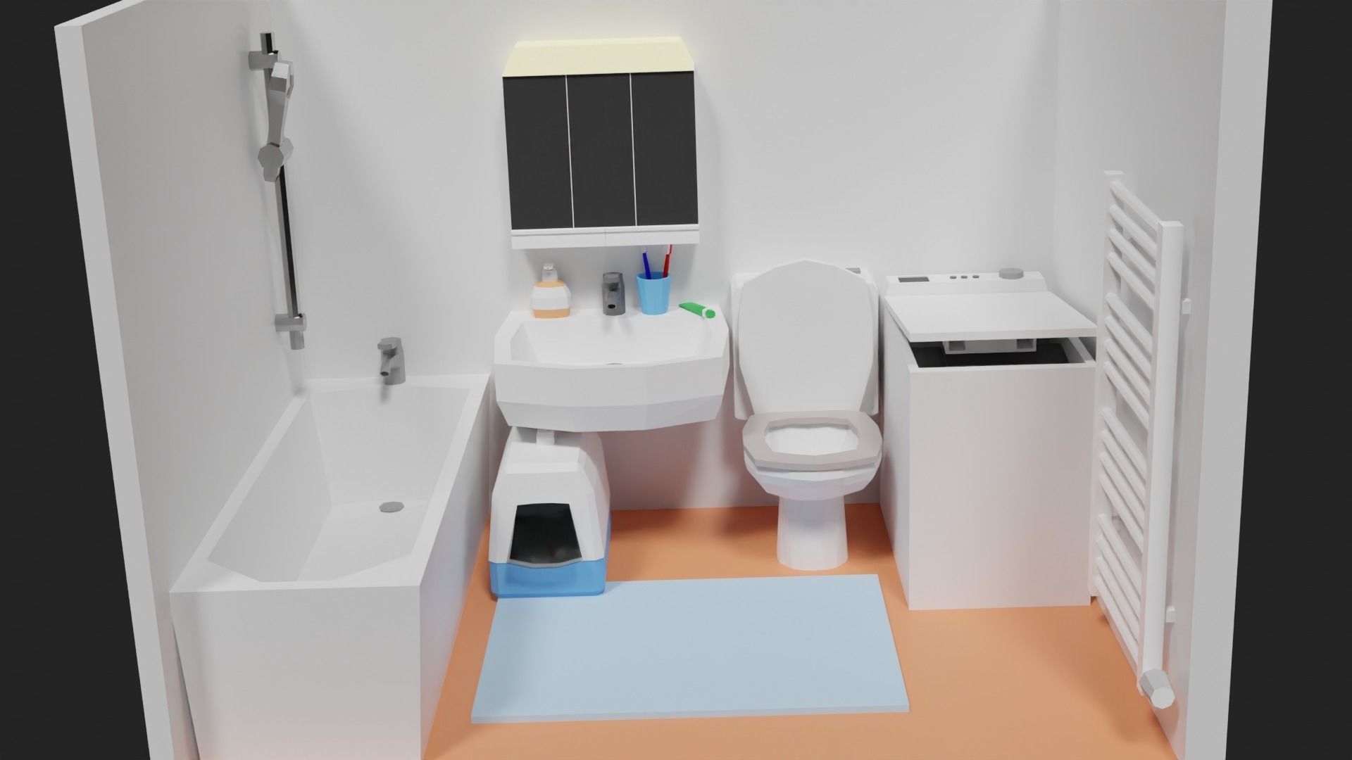 Lowpoly Bathroom with toilet and sink Low-poly 3D model_13