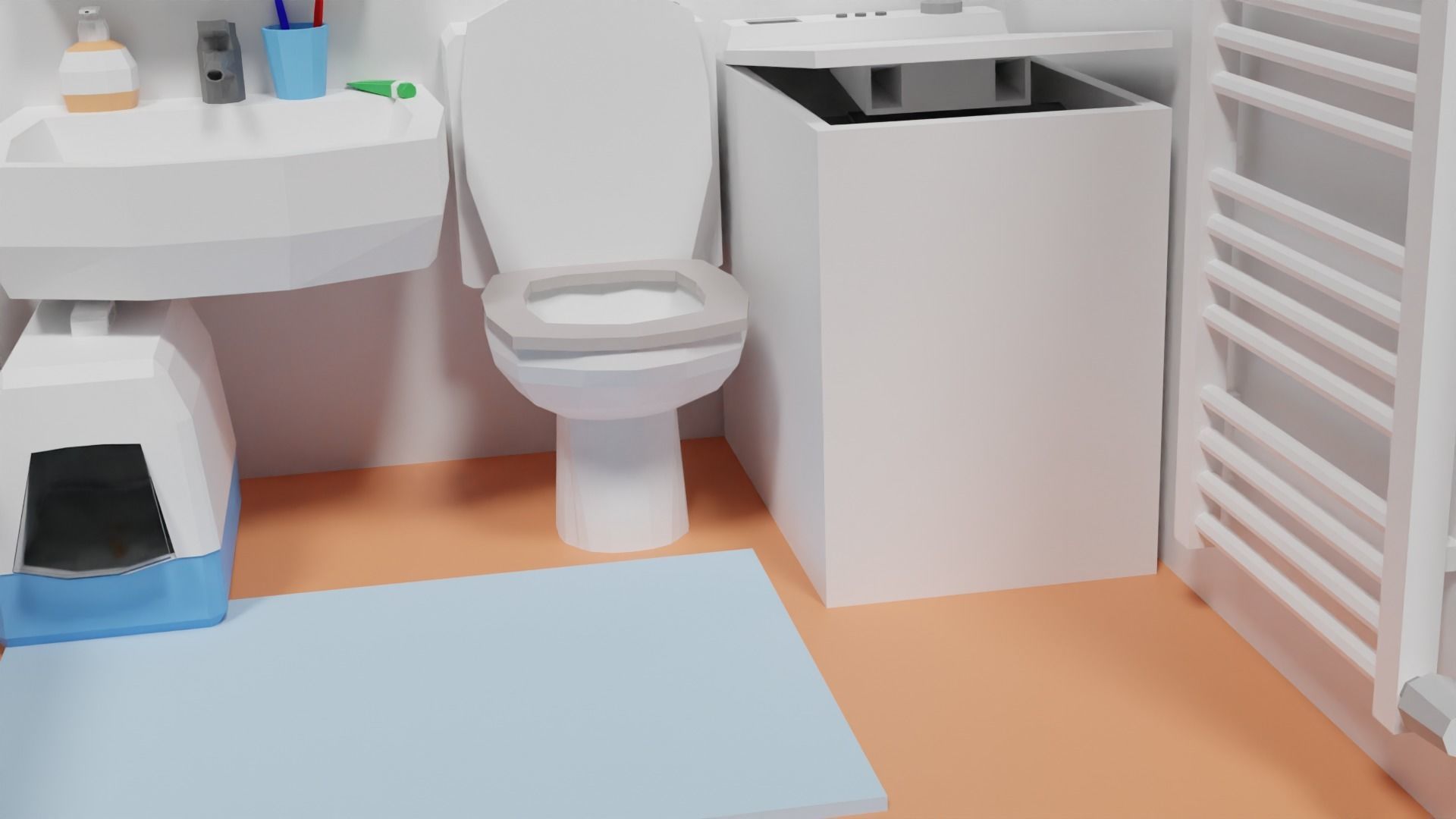 Lowpoly Bathroom with toilet and sink Low-poly 3D model_34