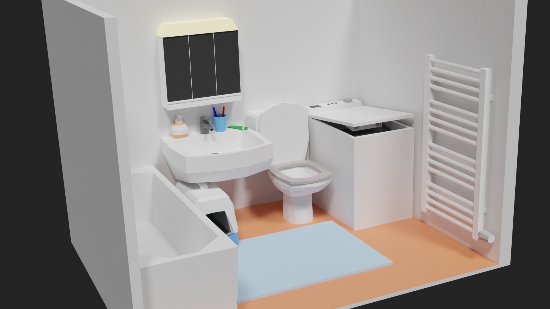 Lowpoly Bathroom with toilet and sink Low-poly 3D model_6