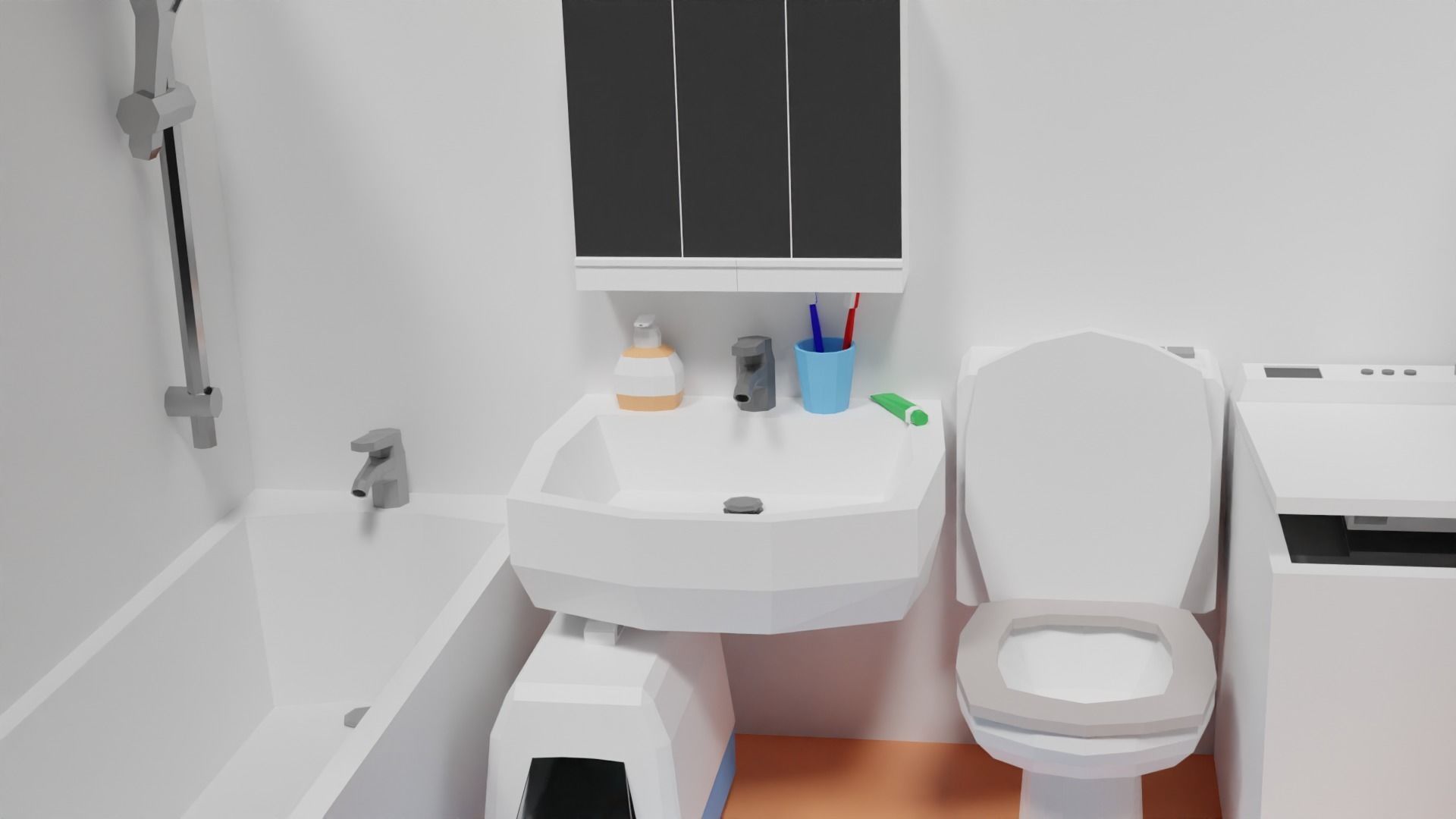 Lowpoly Bathroom with toilet and sink Low-poly 3D model_22