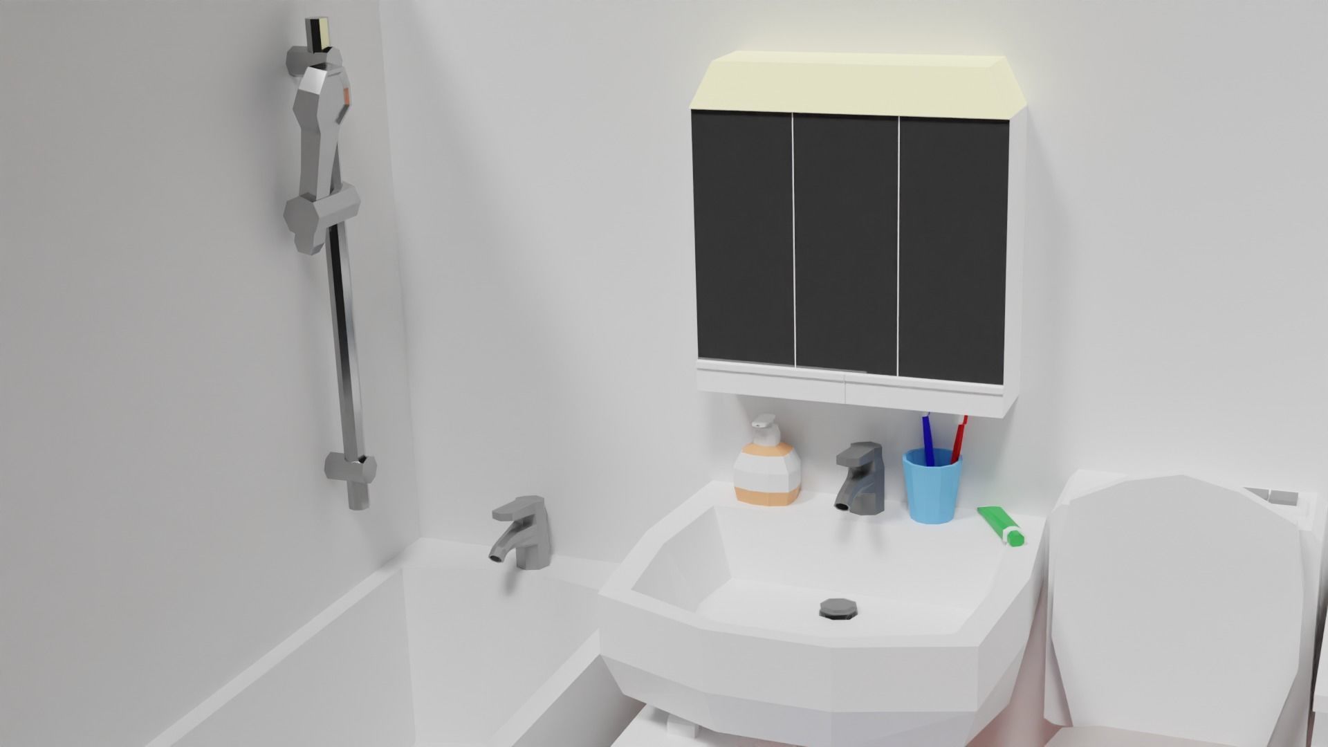 Lowpoly Bathroom with toilet and sink Low-poly 3D model_25