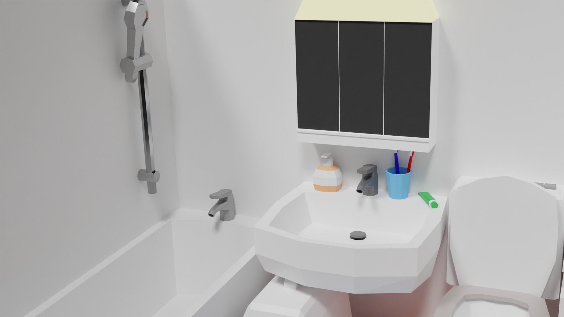Lowpoly Bathroom with toilet and sink Low-poly 3D model_27