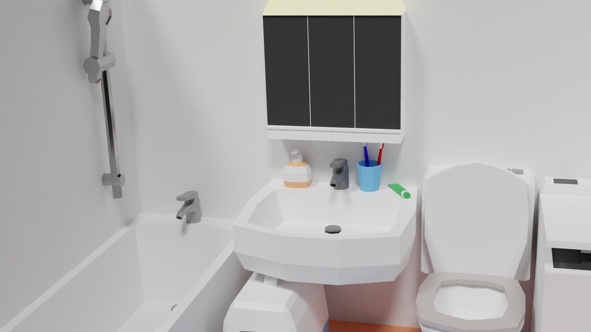 Lowpoly Bathroom with toilet and sink Low-poly 3D model_23