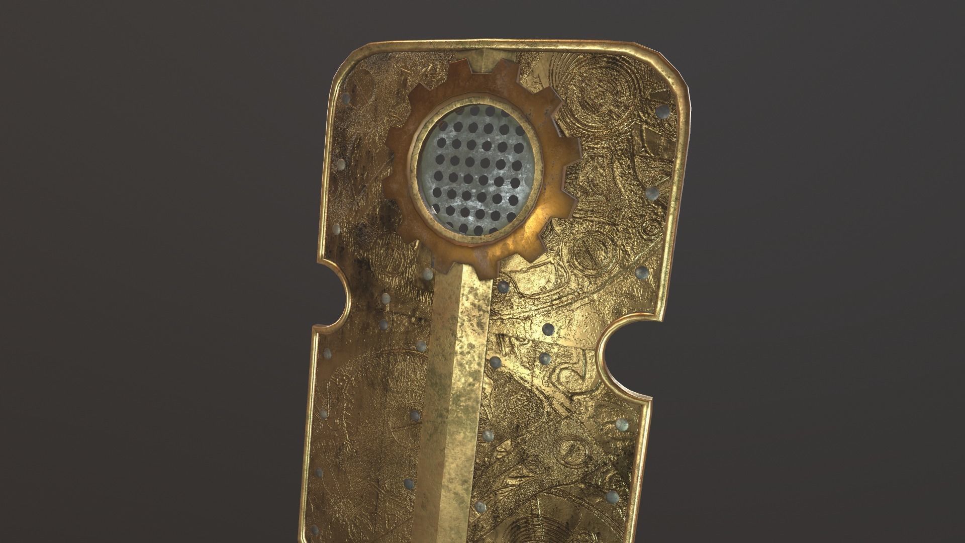steampunk shield and helmet Low-poly 3D model_1