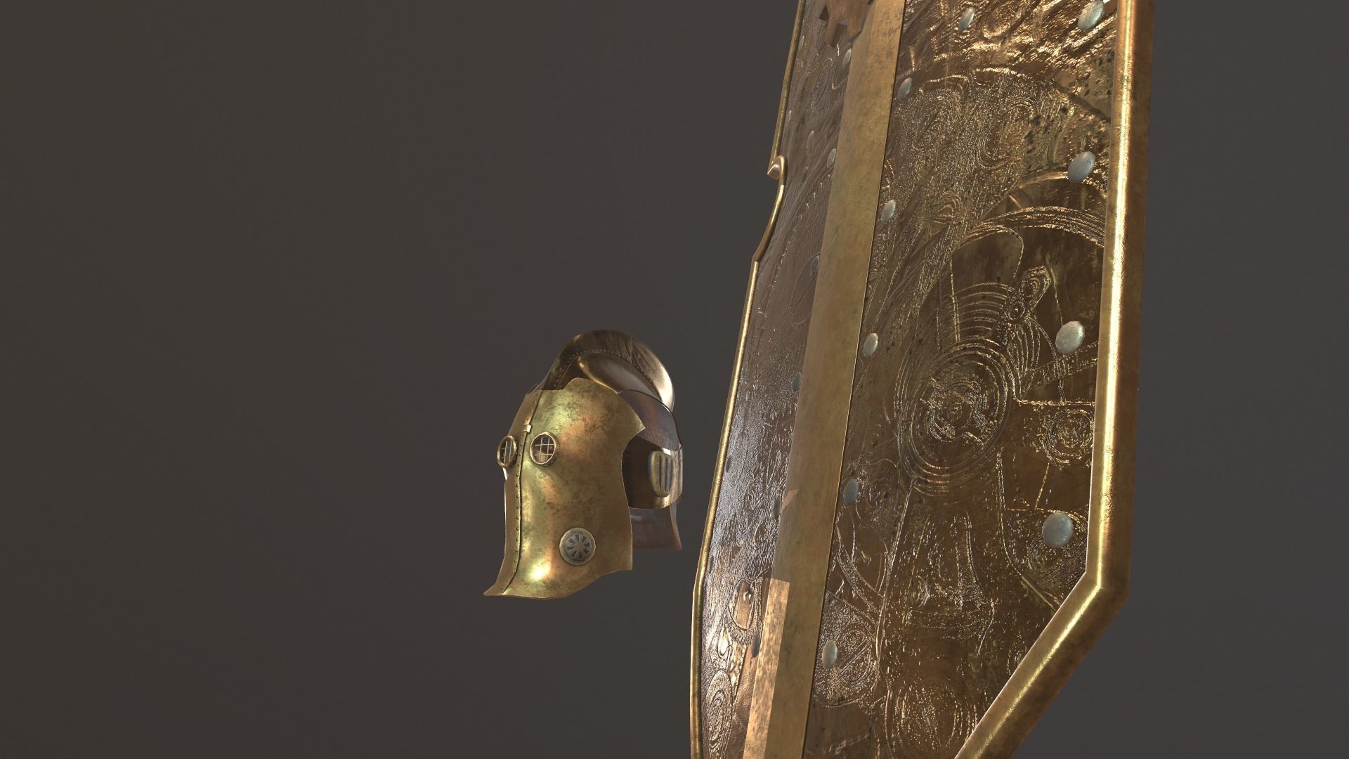 steampunk shield and helmet Low-poly 3D model_5