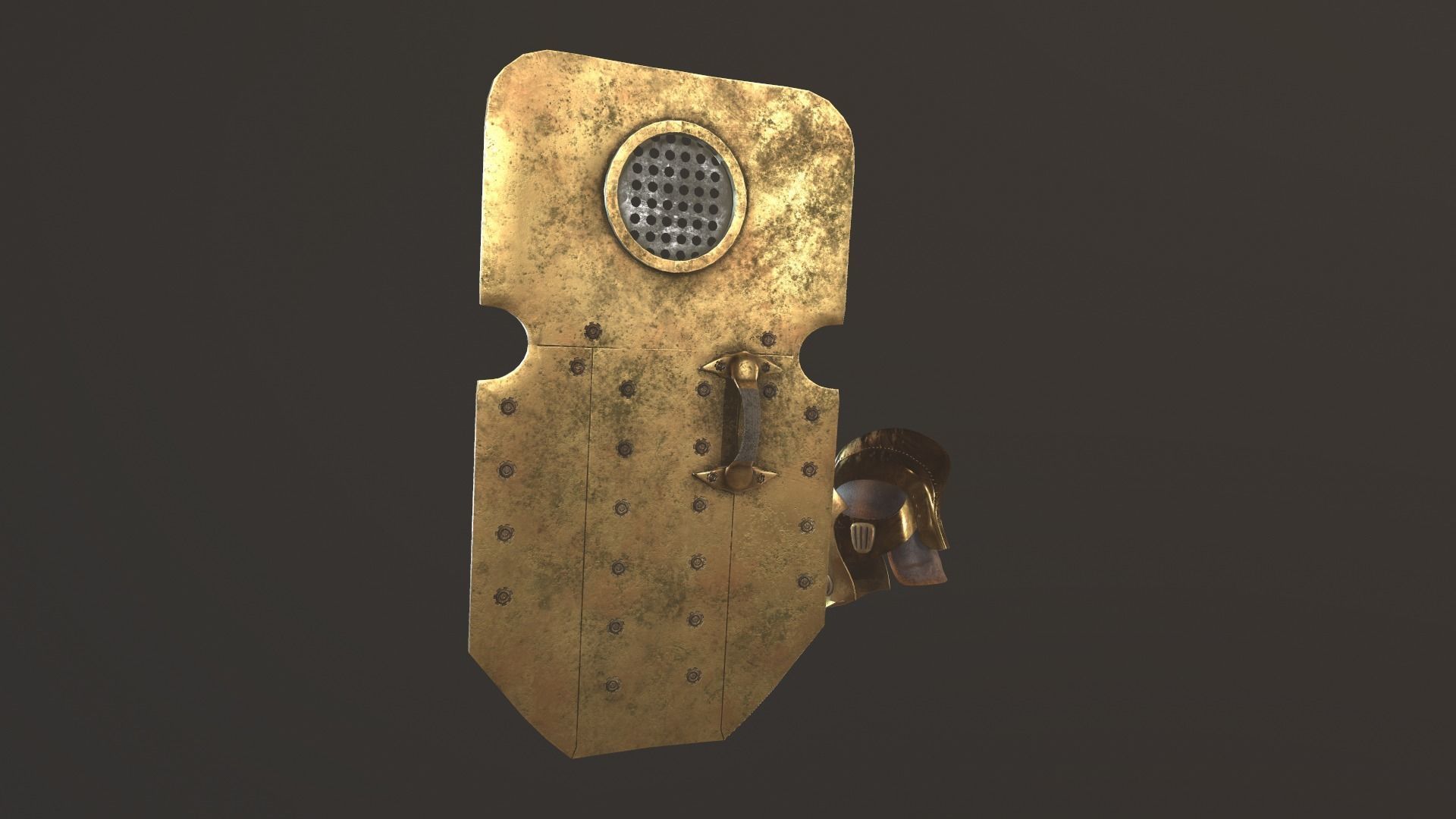steampunk shield and helmet Low-poly 3D model_8