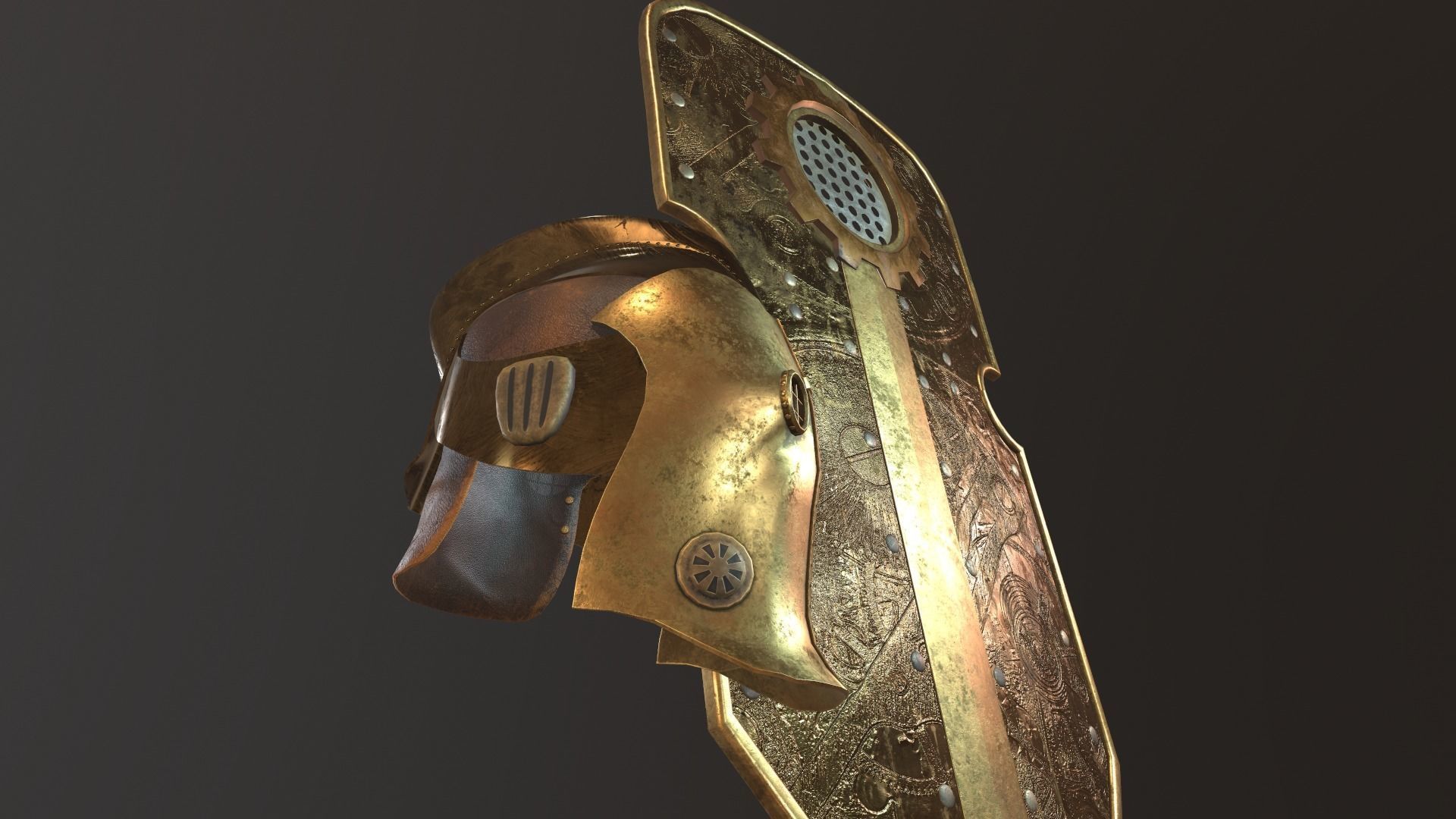 steampunk shield and helmet Low-poly 3D model_7