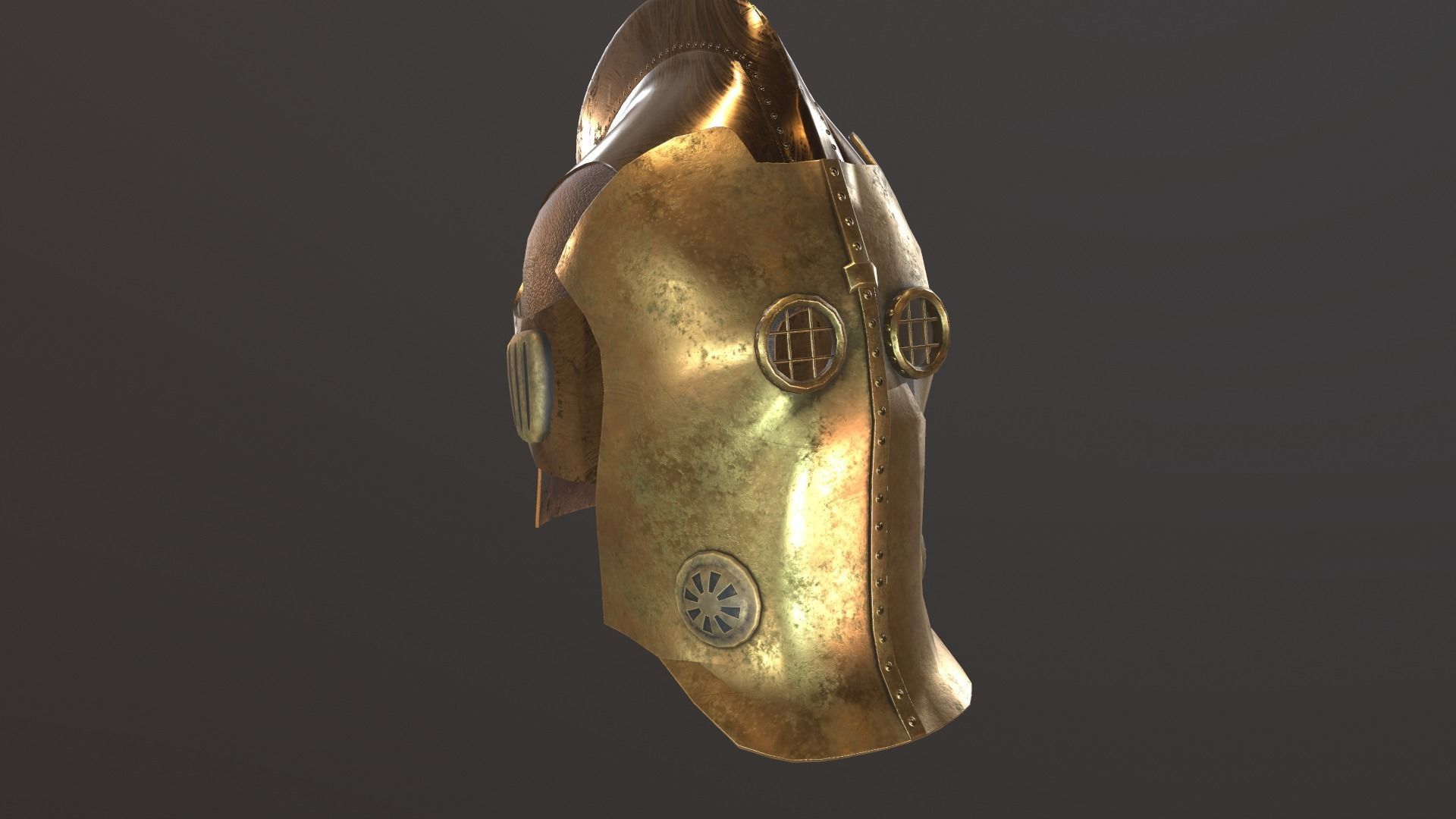 steampunk shield and helmet Low-poly 3D model_2