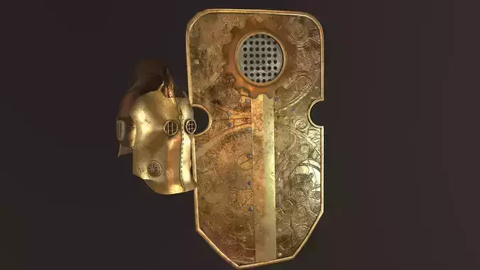 steampunk shield and helmet Low-poly 3D model