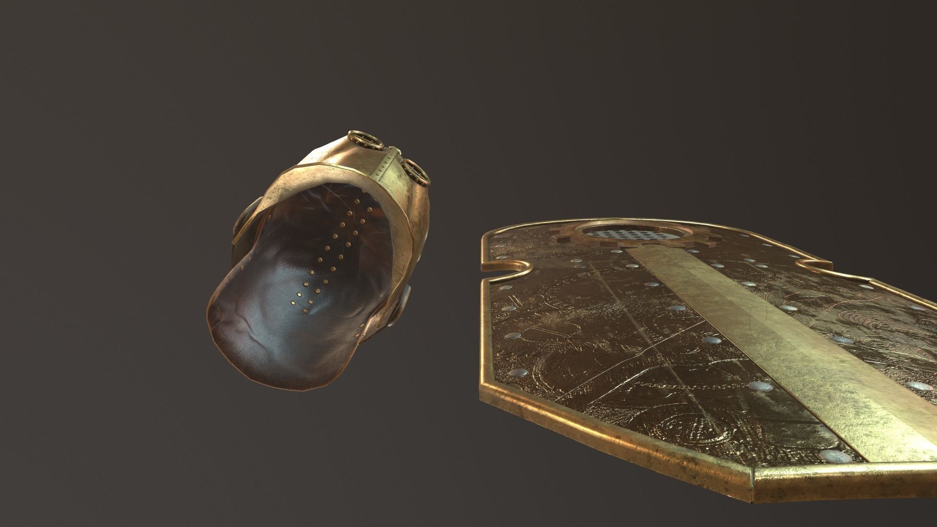 steampunk shield and helmet Low-poly 3D model_6