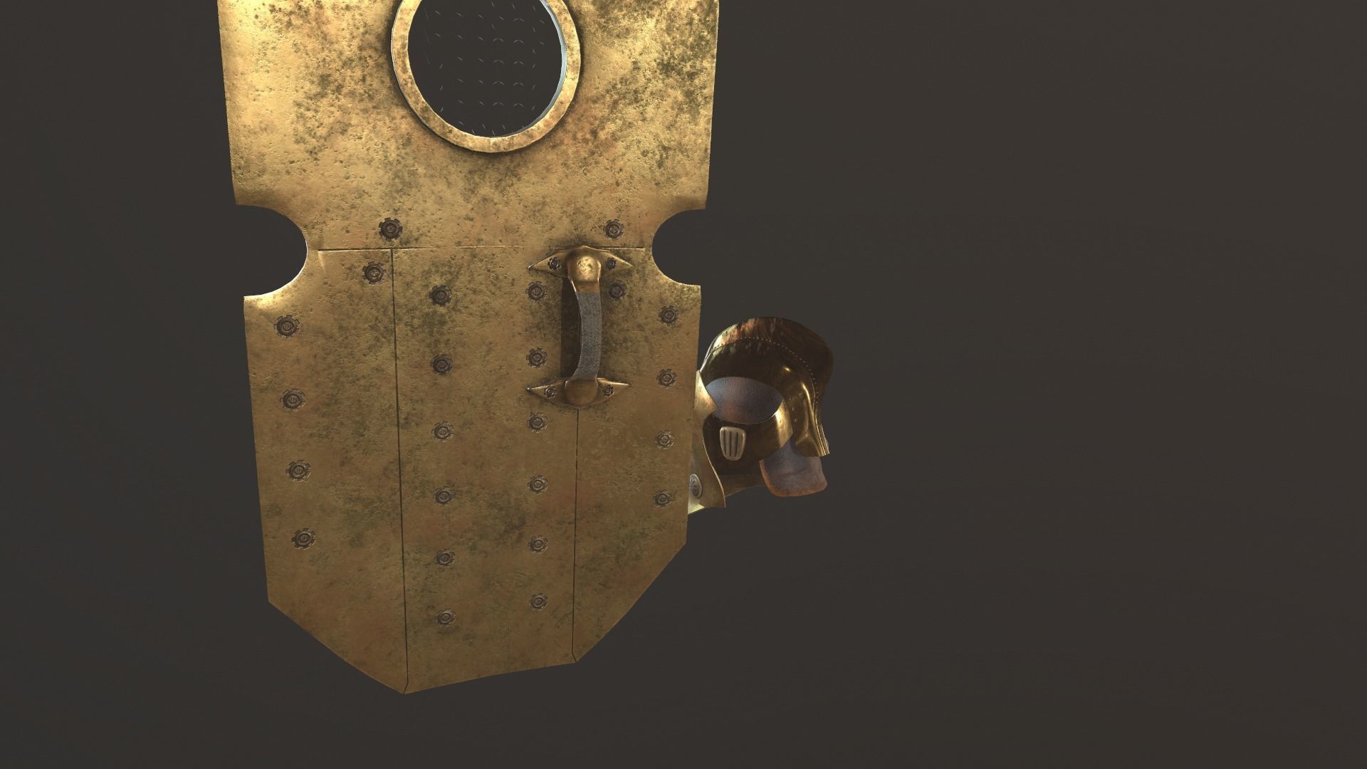 steampunk shield and helmet Low-poly 3D model_3