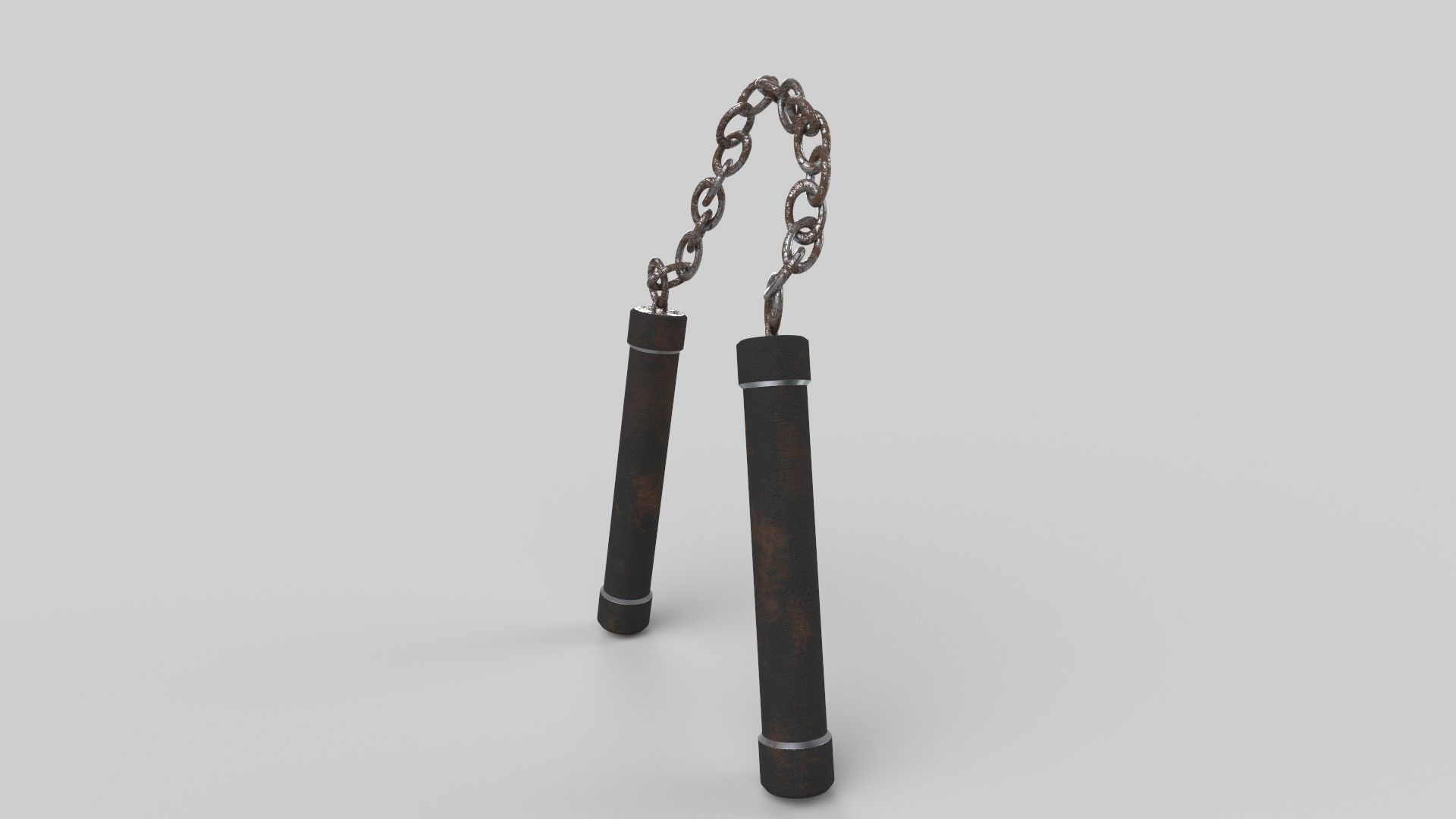 Nunchaku wooden stick with chains Low-poly 3D model_1
