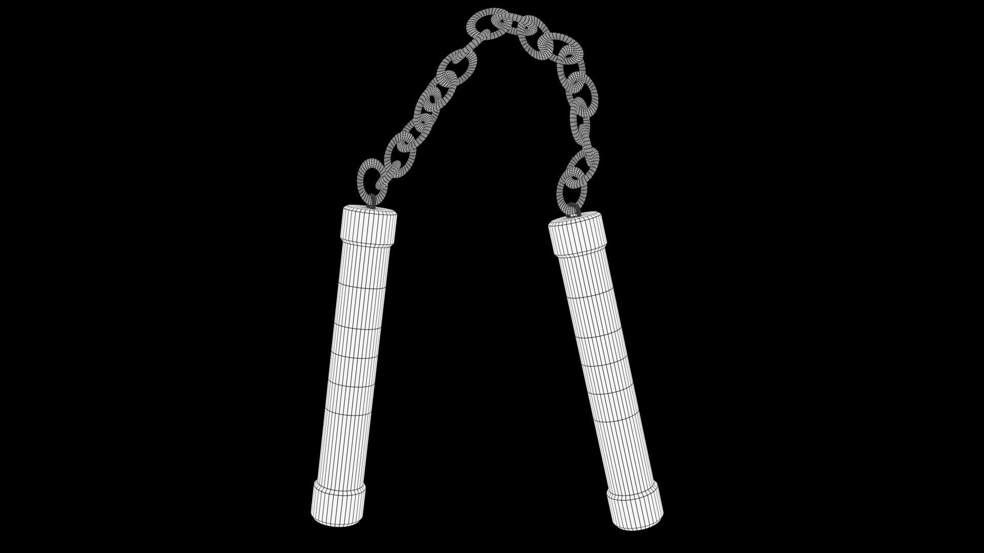 Nunchaku wooden stick with chains Low-poly 3D model_5