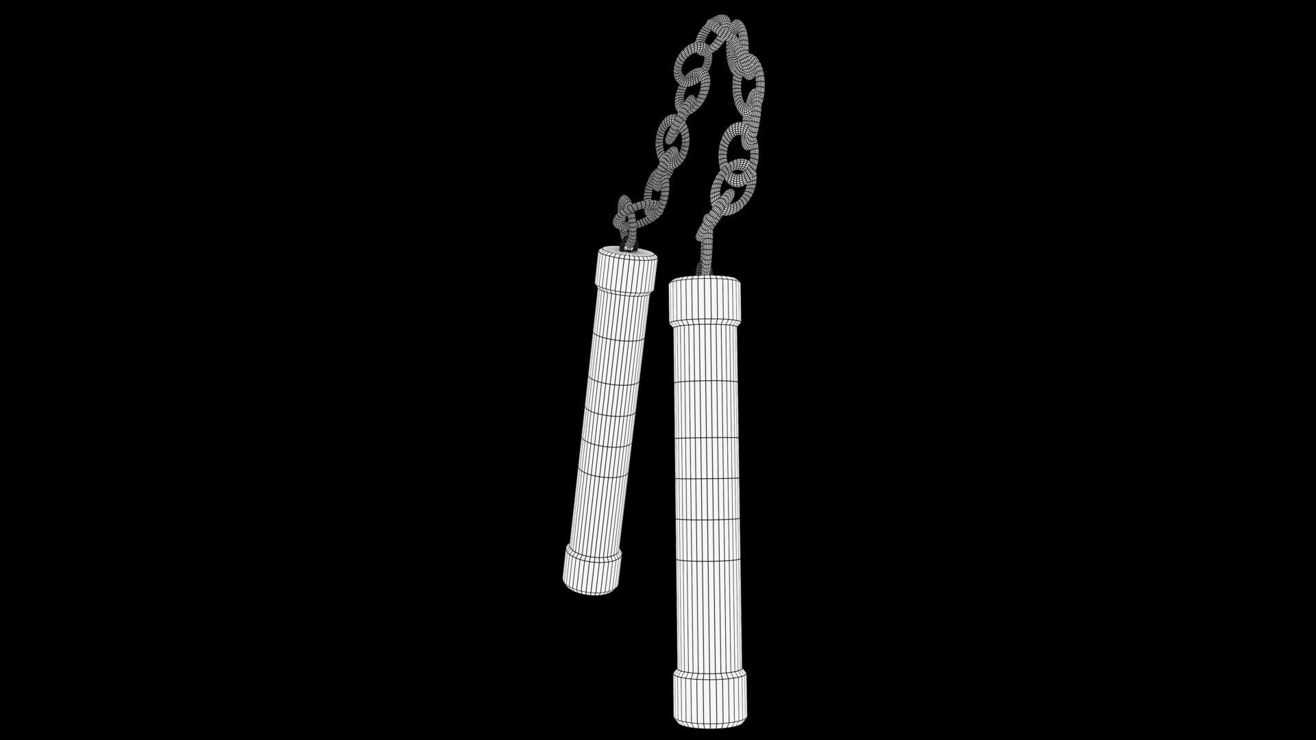 Nunchaku wooden stick with chains Low-poly 3D model_6