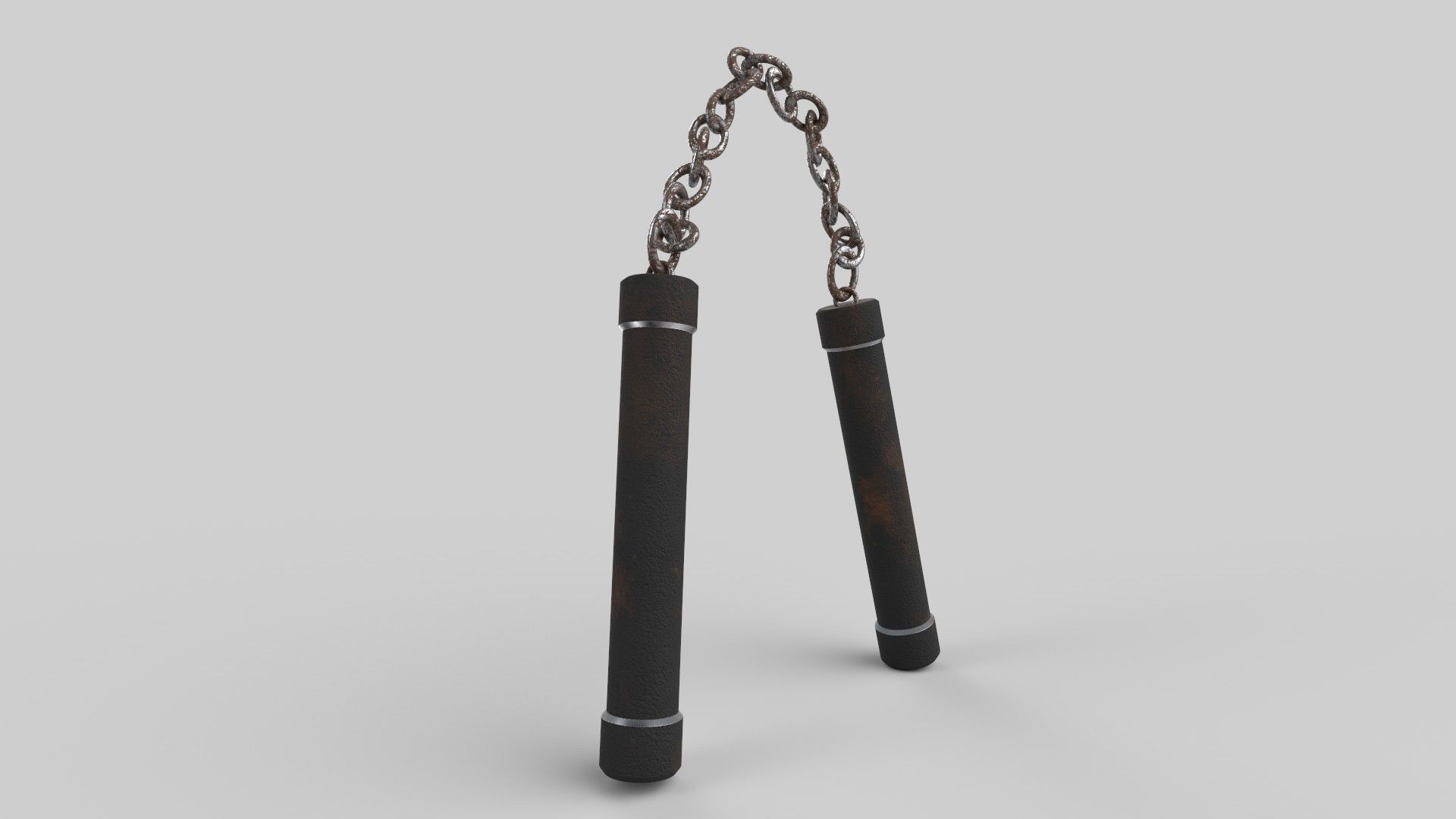 Nunchaku wooden stick with chains Low-poly 3D model_2