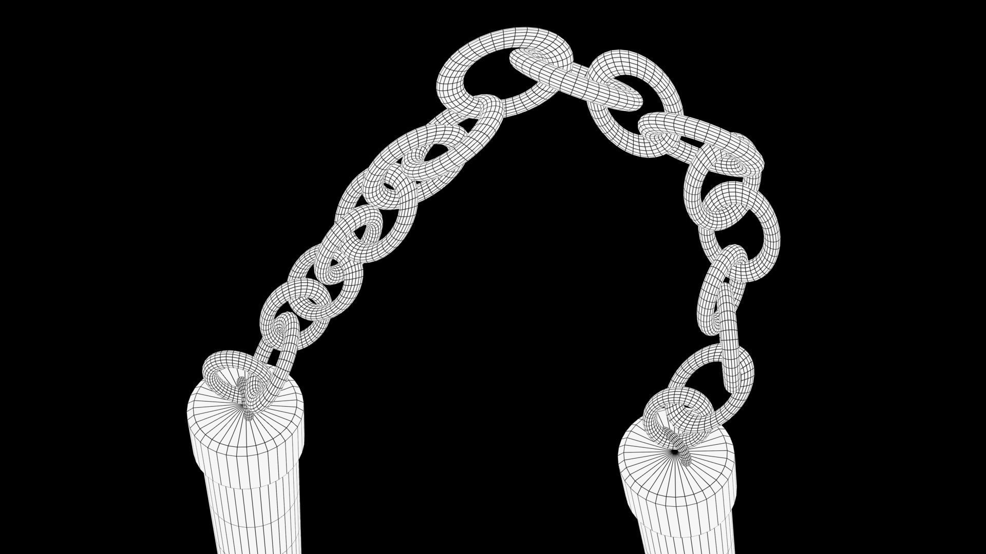 Nunchaku wooden stick with chains Low-poly 3D model_9