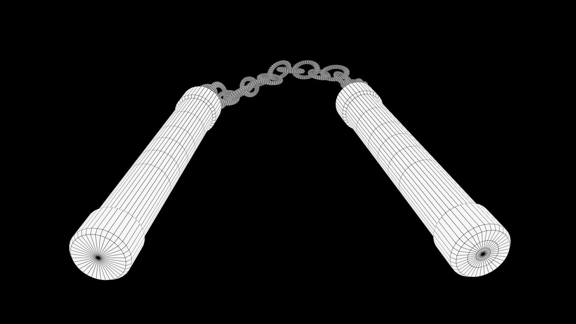 Nunchaku wooden stick with chains Low-poly 3D model_8