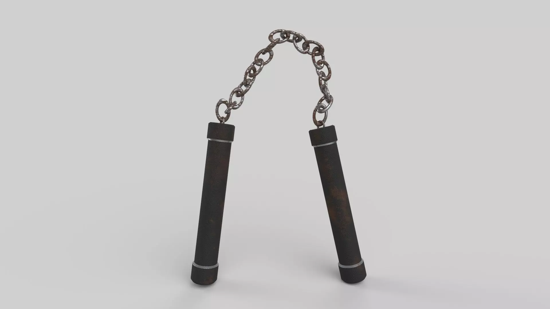 Nunchaku wooden stick with chains Low-poly 3D model_0