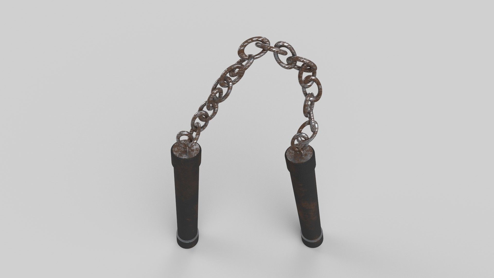 Nunchaku wooden stick with chains Low-poly 3D model_3