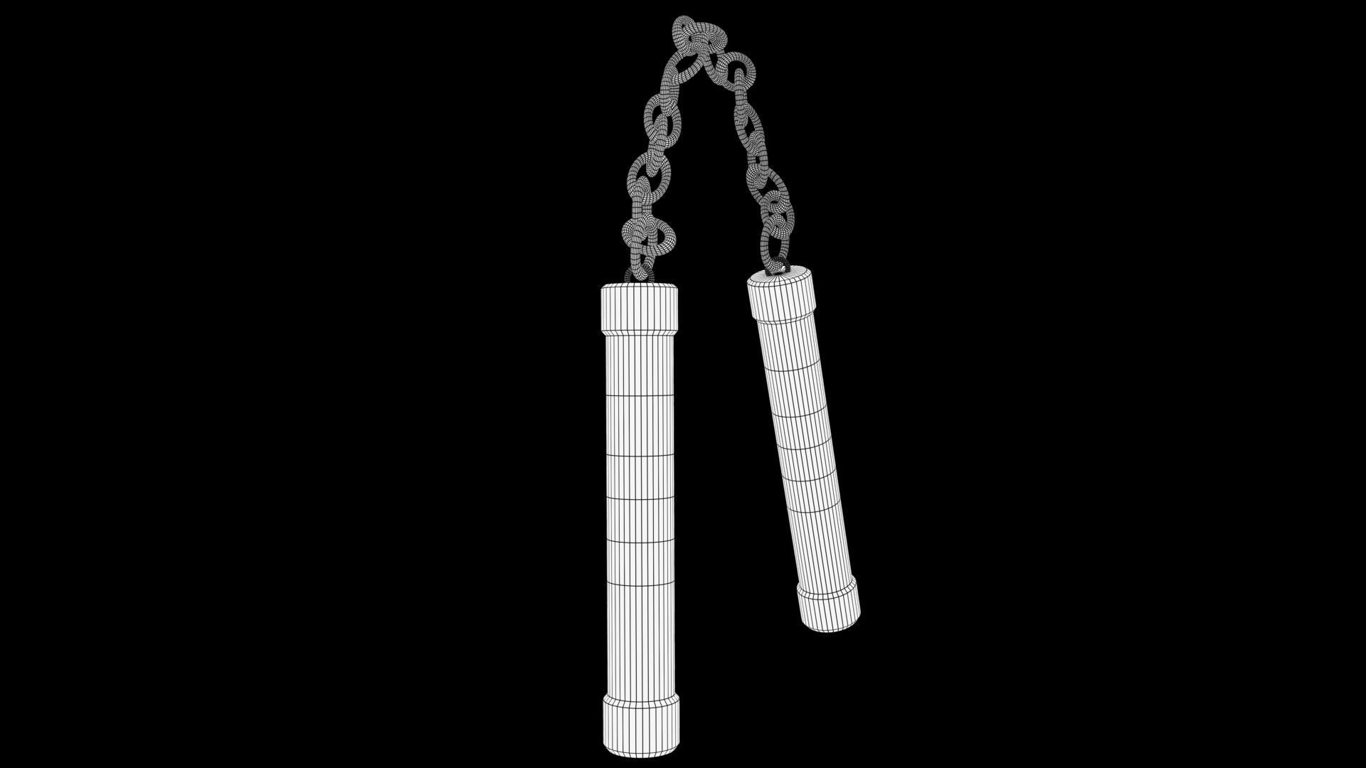 Nunchaku wooden stick with chains Low-poly 3D model_7