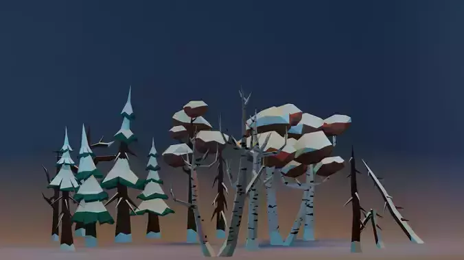 Low poly game ready snow trees pack
