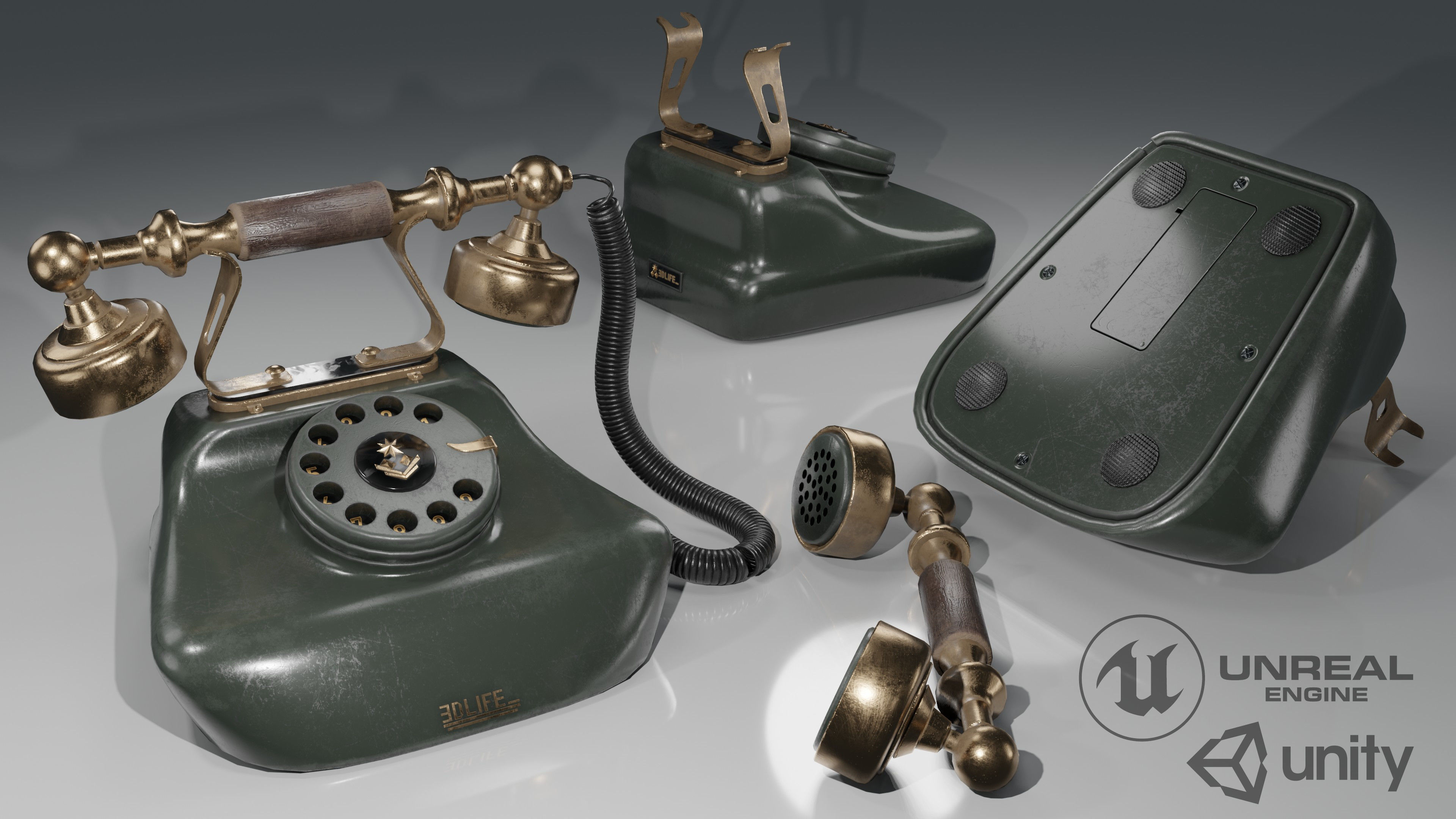 Old Telephone  Low-poly 3D model_1
