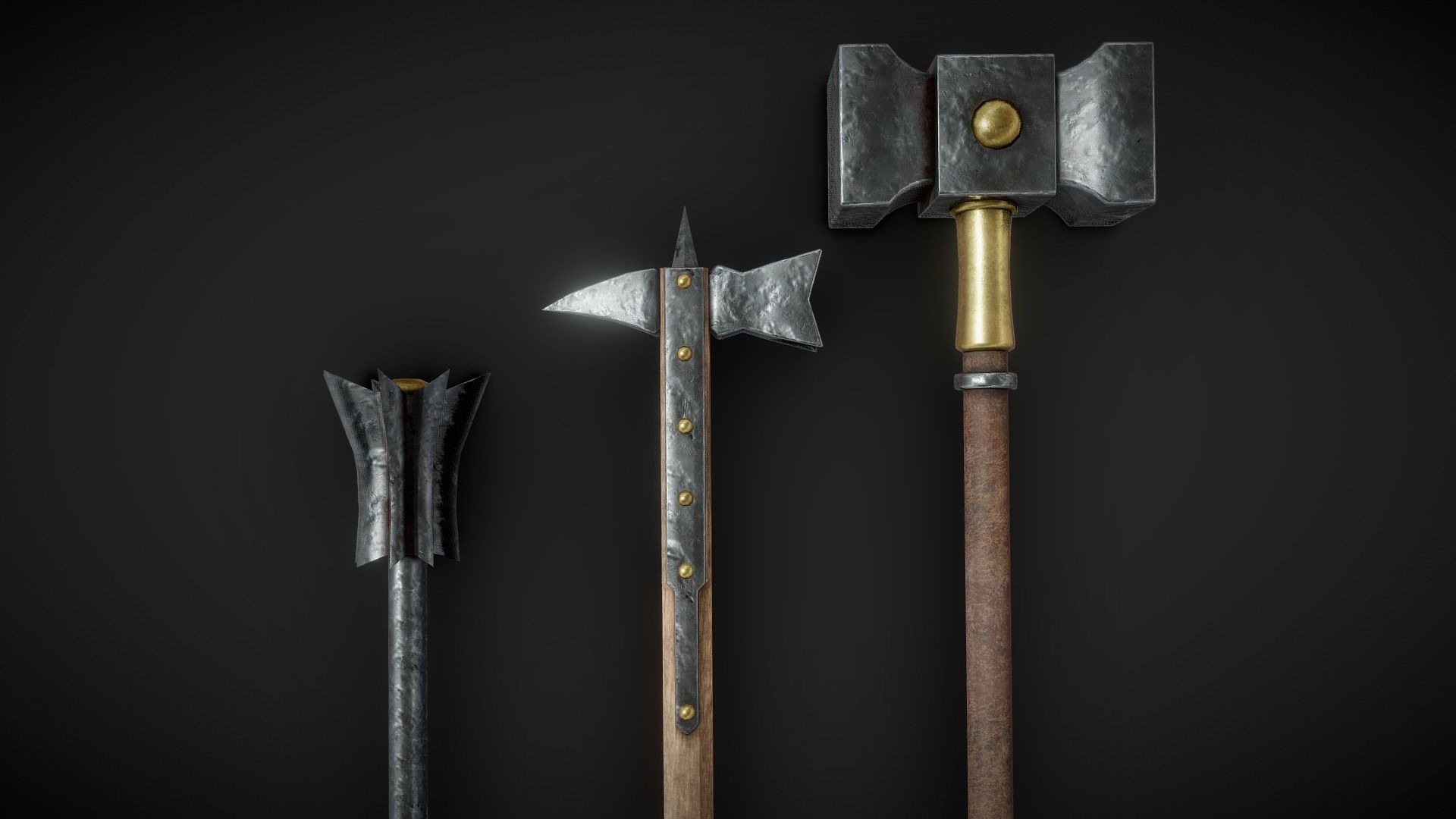 Medieval weapons collection Low-poly 3D model_13