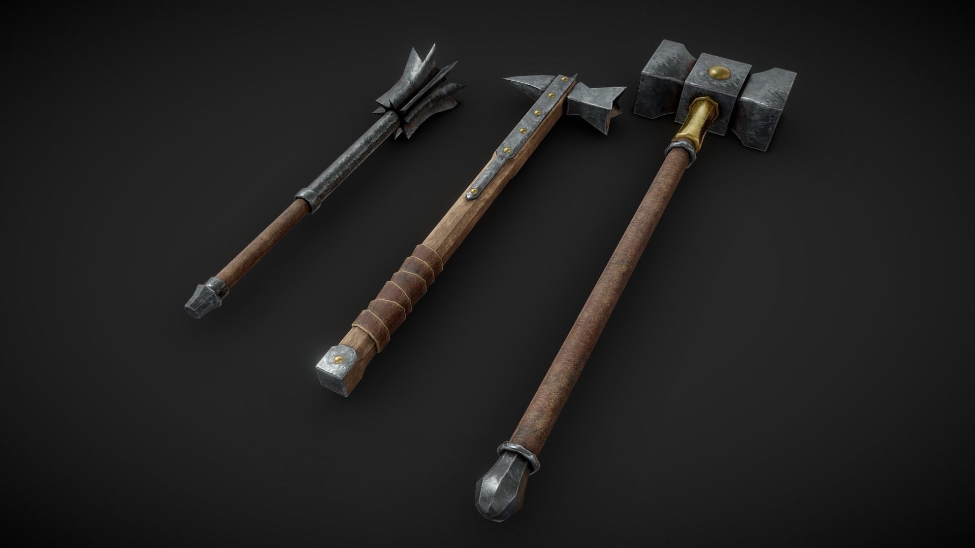 Medieval weapons collection Low-poly 3D model_10