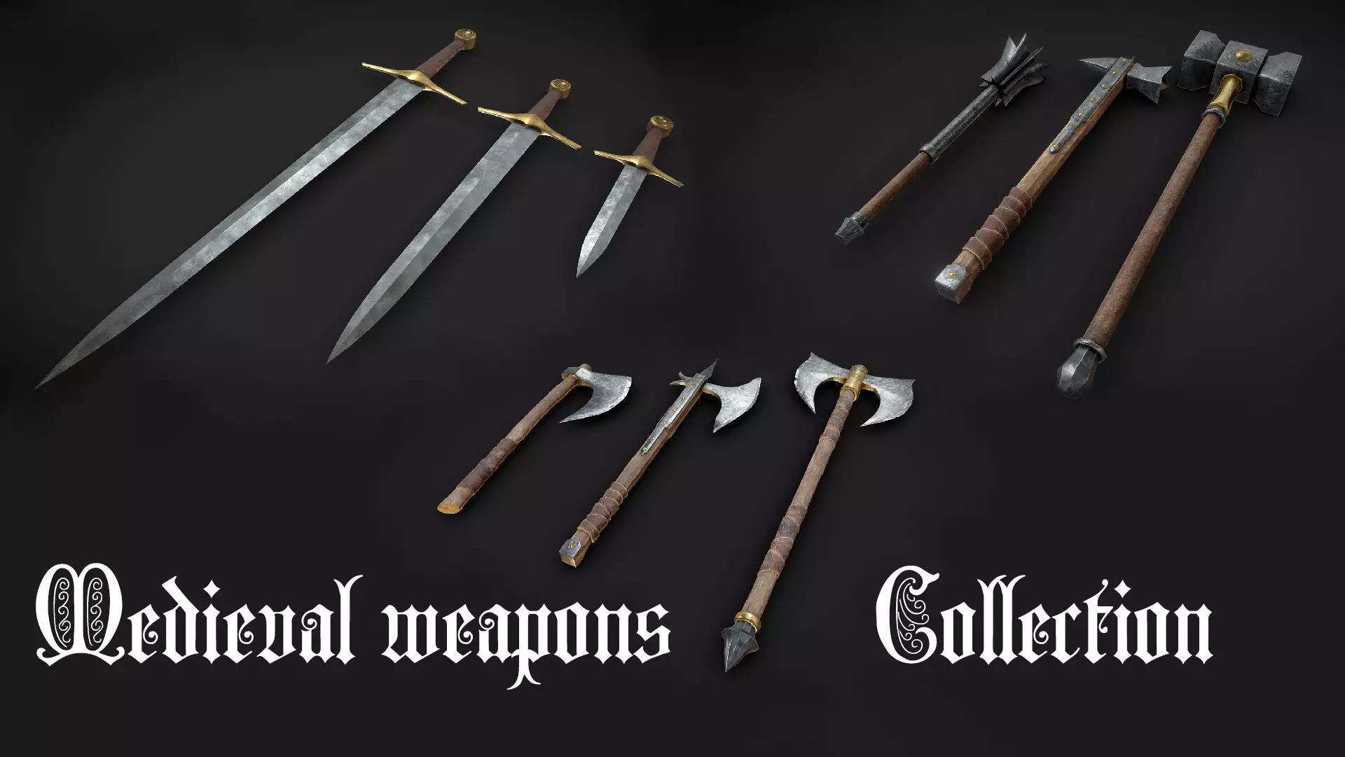 Medieval weapons collection Low-poly 3D model_0
