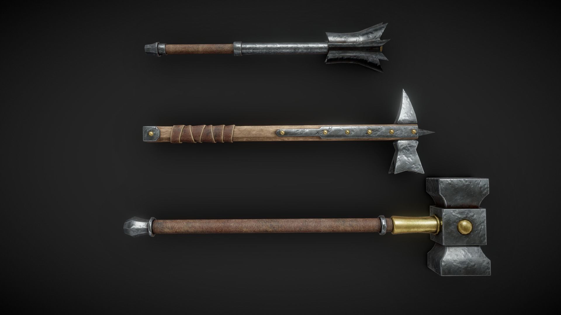 Medieval weapons collection Low-poly 3D model_12