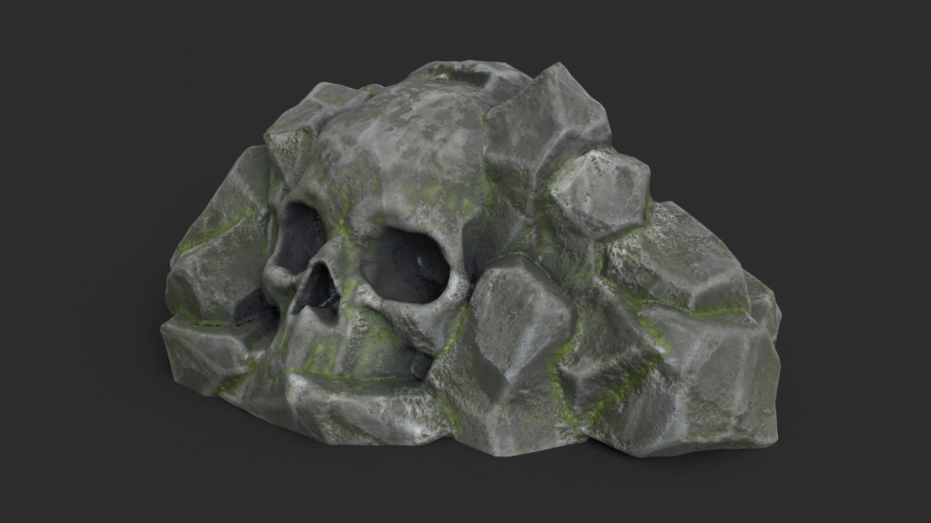 Rock Skull 1004 - Grey Jagged Stone Low-poly 3D model_1