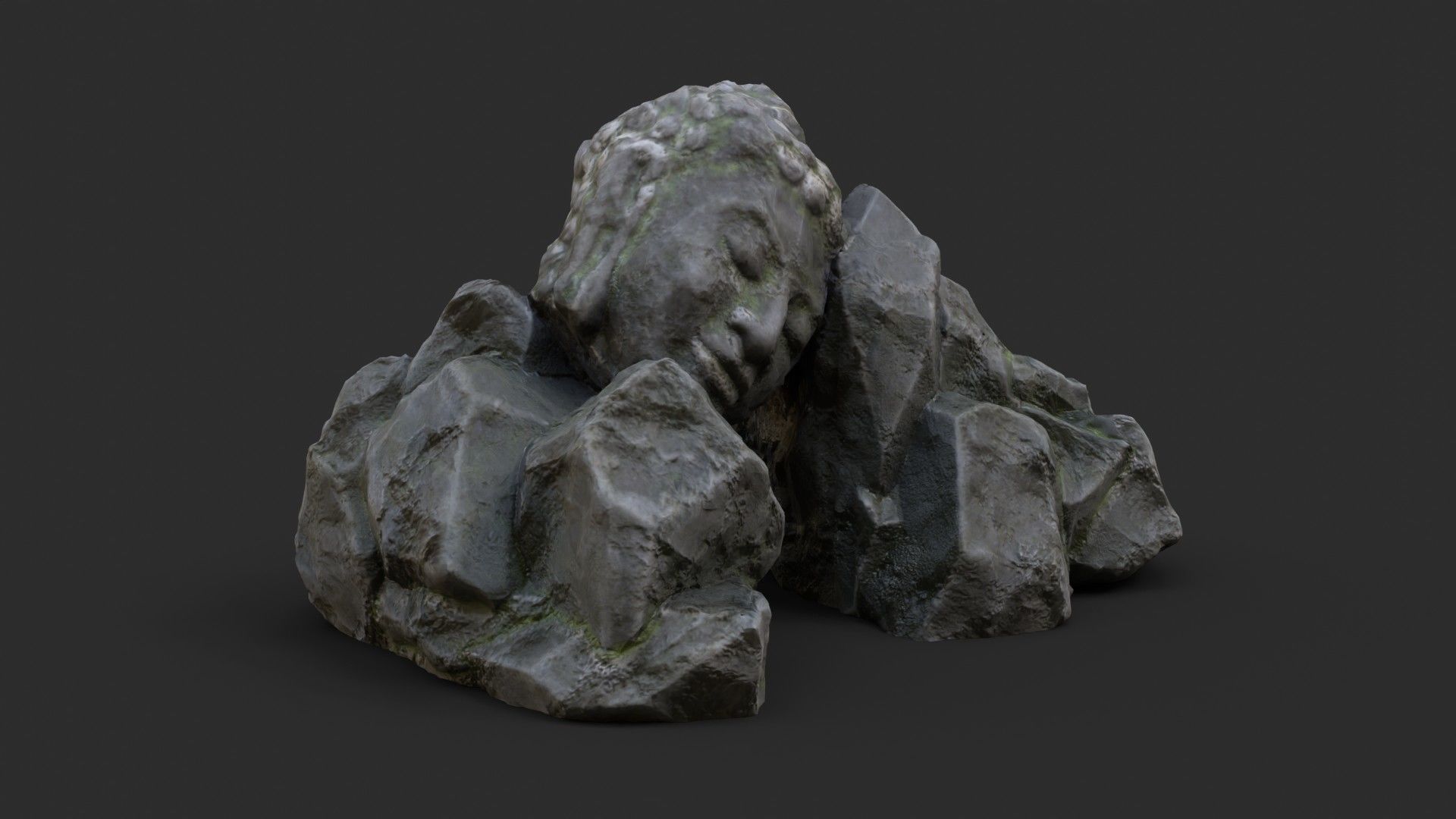 Rock Buddha 1001 - Grey Jagged Stone Low-poly 3D model_2