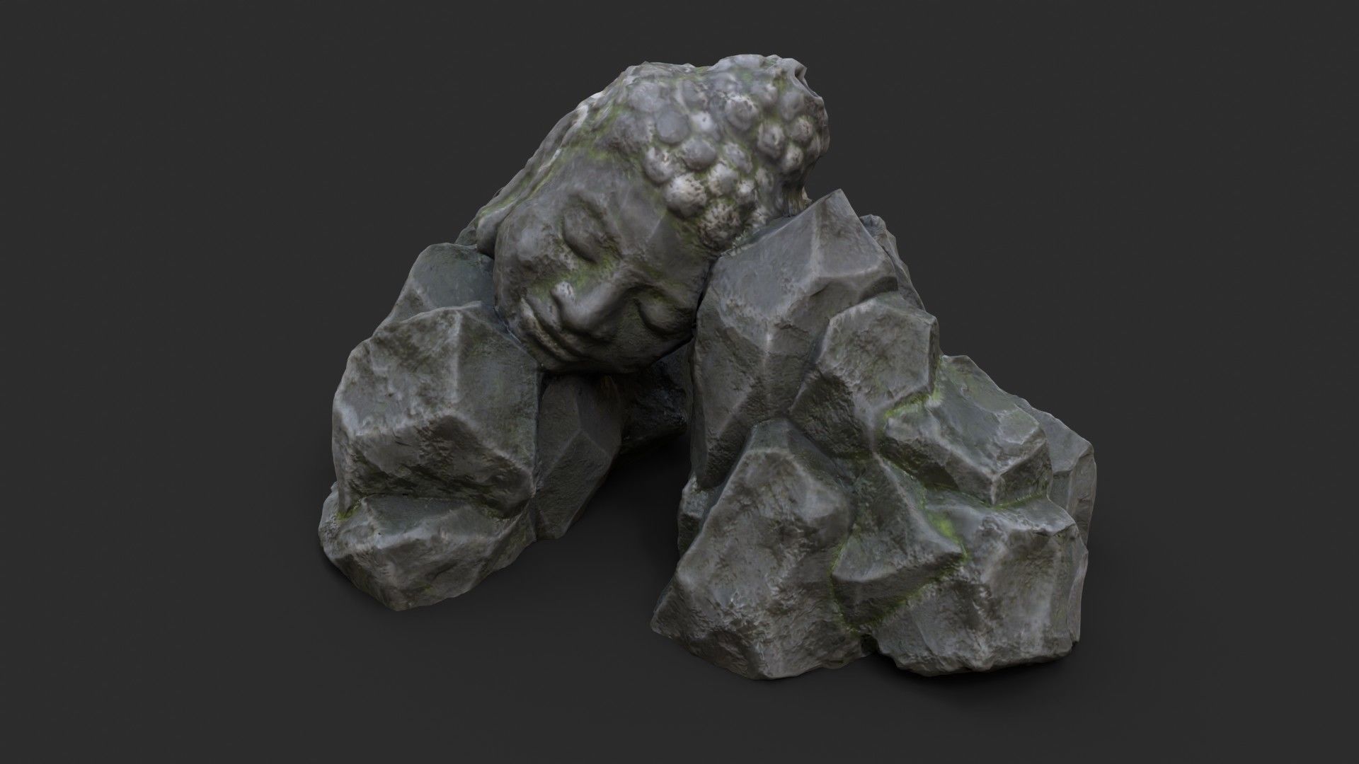 Rock Buddha 1001 - Grey Jagged Stone Low-poly 3D model_1