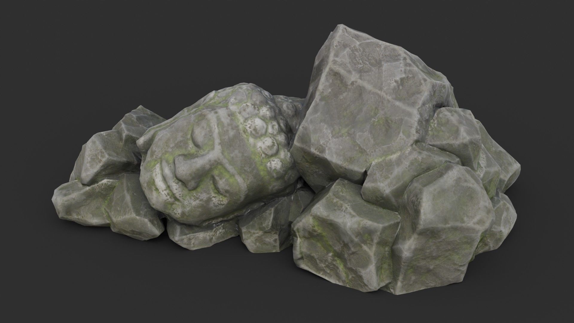 Rock Buddha 1006 - Grey Jagged Stone Low-poly 3D model_8