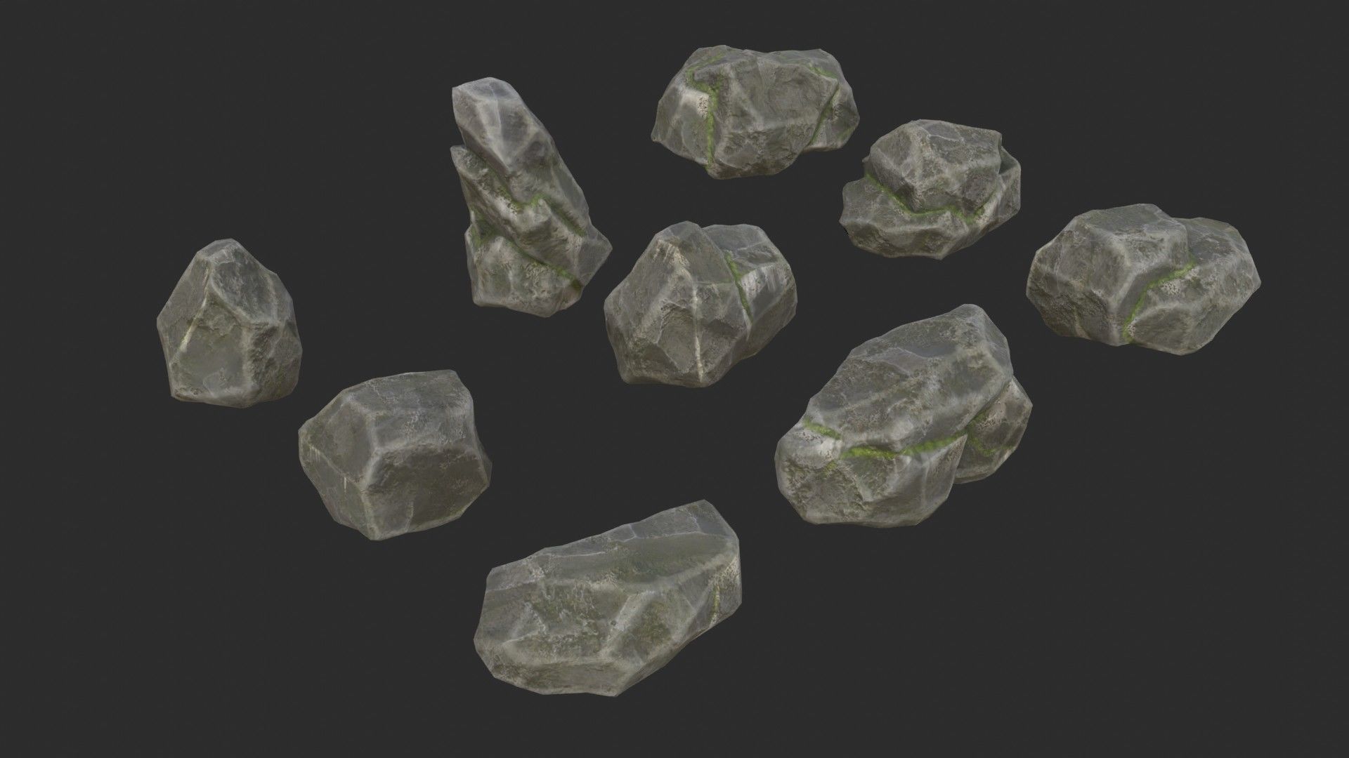 Rocks Pack 1 - Grey Jagged Stone Low-poly 3D model_6