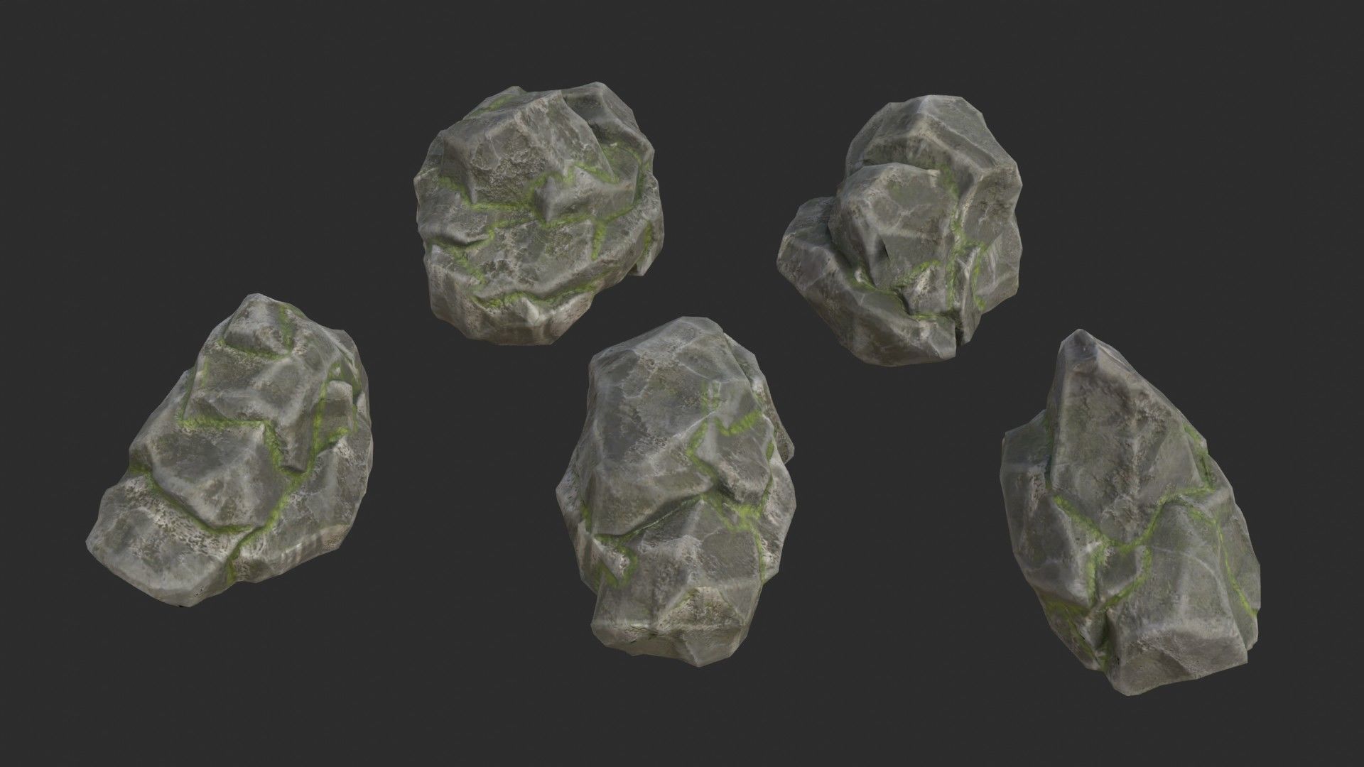 Rocks Pack 1 - Grey Jagged Stone Low-poly 3D model_7