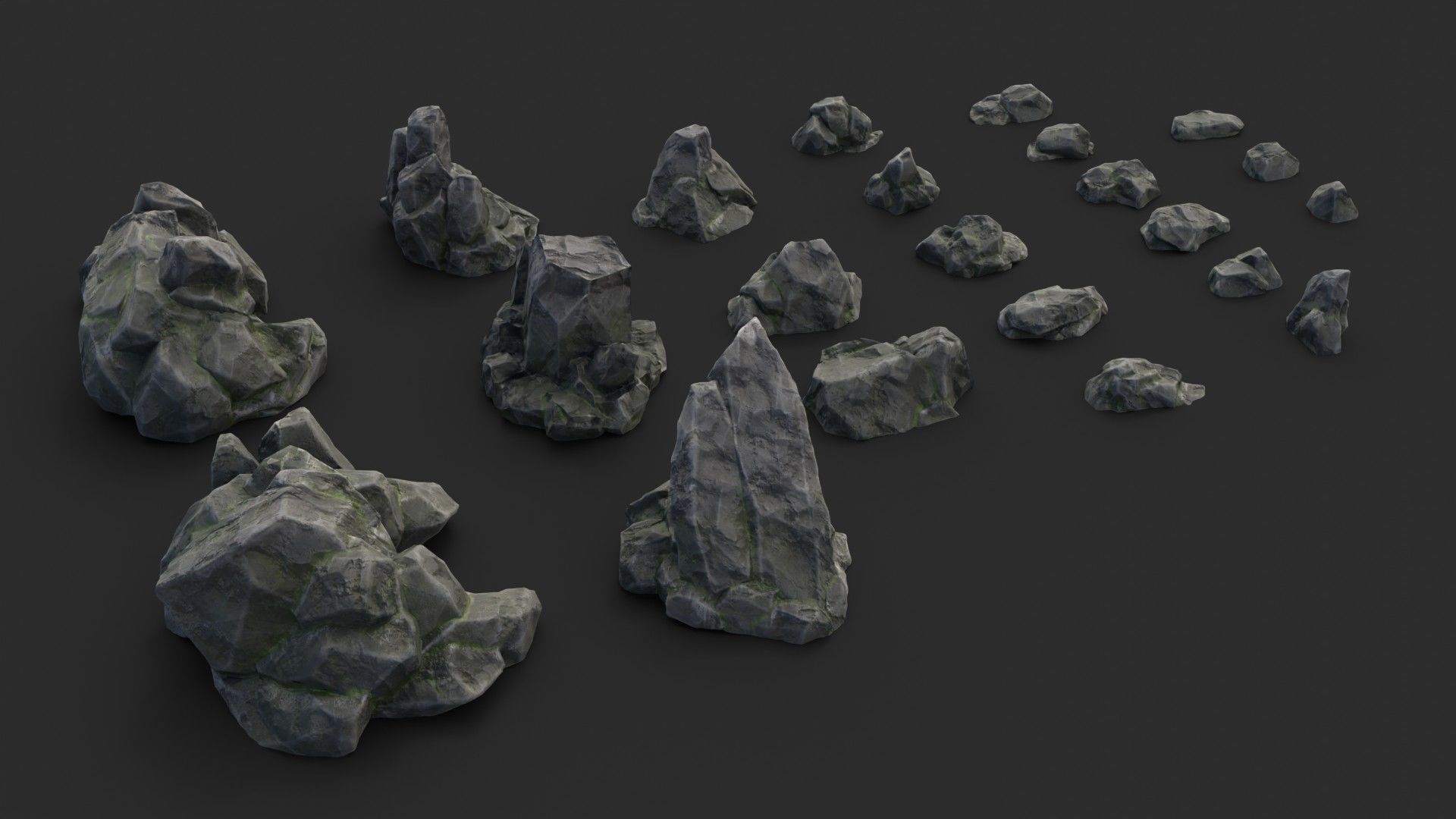 Rocks Pack 1 - Grey Jagged Stone Low-poly 3D model_4