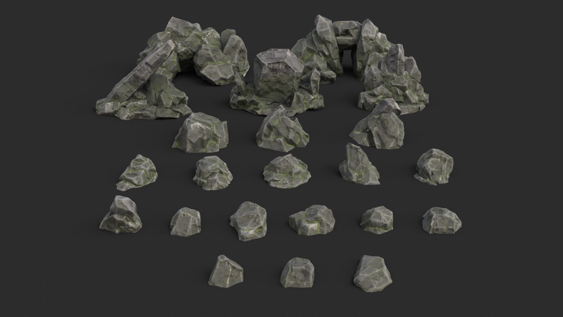 Rocks Pack 1 - Grey Jagged Stone Low-poly 3D model_2