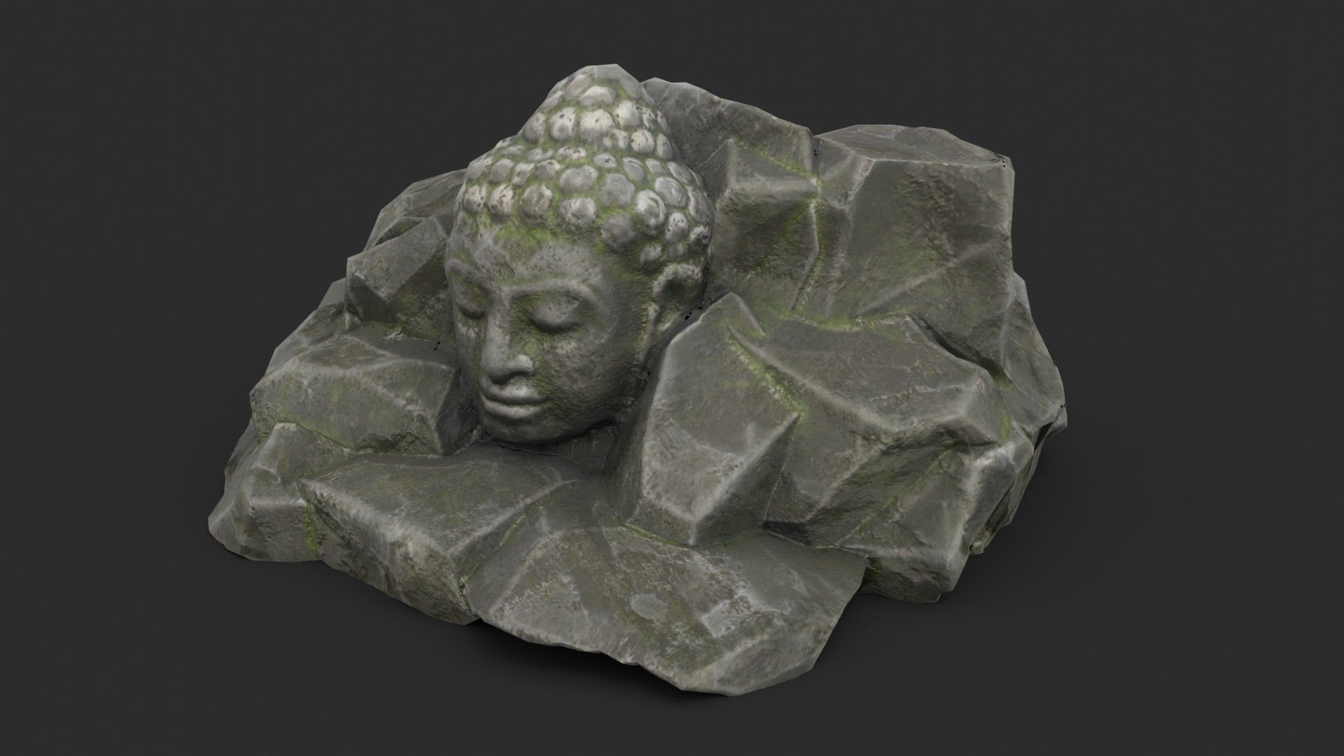 Rock Buddha 1009 - Grey Jagged Stone Low-poly 3D model_1