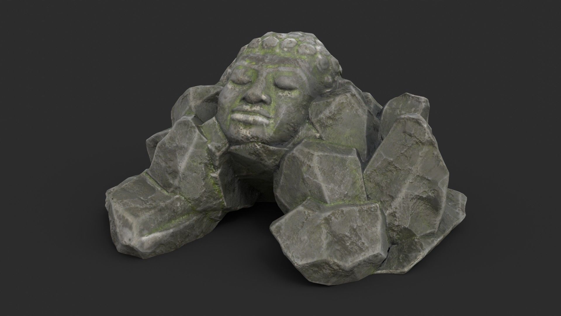 Rock Buddha 1007 - Grey Jagged Stone Low-poly 3D model_1