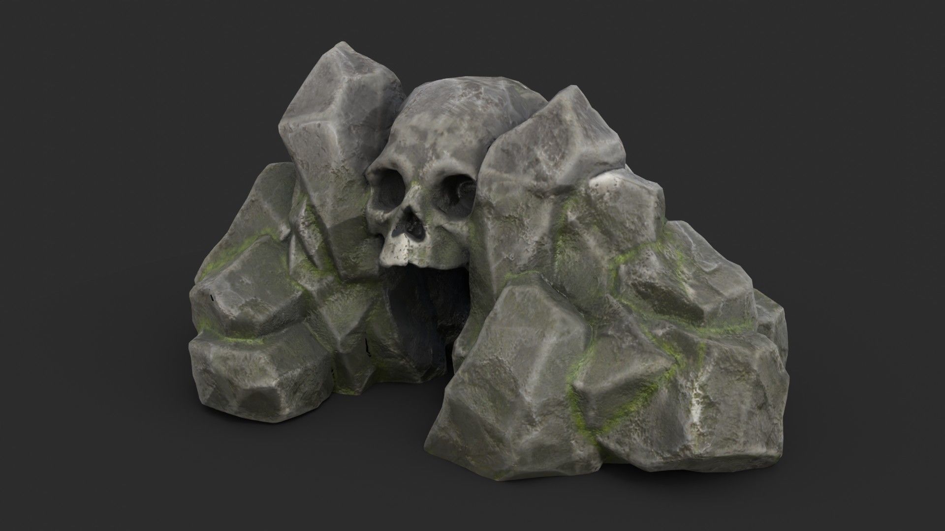 Rock Skull 1001 - Grey Jagged Stone Low-poly 3D model_1